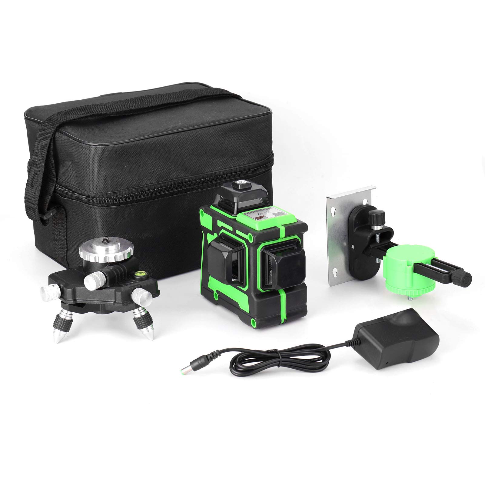 Nivel Láser, VISLONE Nivel Láser 3D Autonivelante de 12 Líneas Nivel Vertical con dos Baterías de Litio de 2400 mAh con Trípode con Poste de Extensión de Aleación Ajustable de 1,2 m y 3 Alturas
