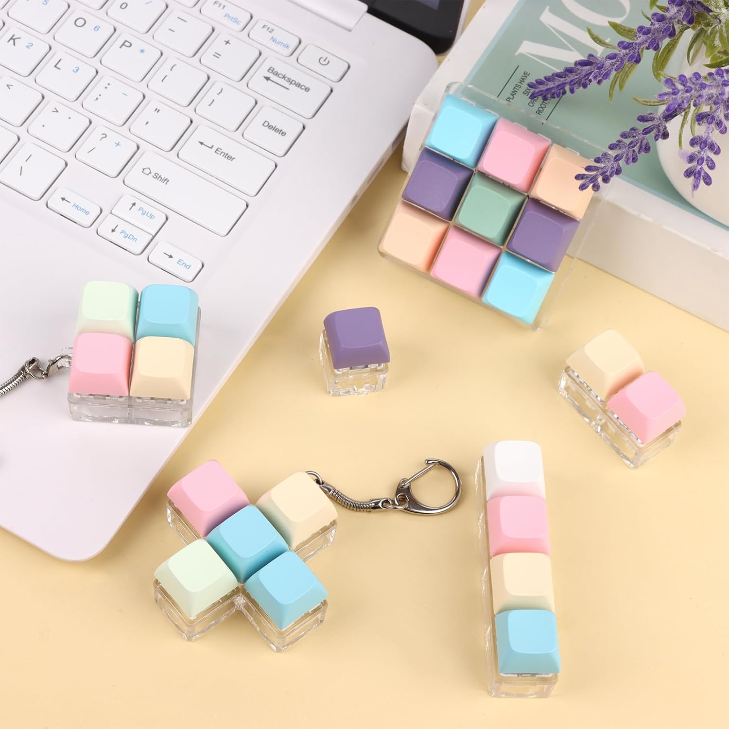6Pcs Keyboard Fidget Toy Keyboard Fidget Keychain Decompression Toys Fidget Clicker Keyboard,Fidget Keychain Stress Relief Gifts for Adult to Relief Stress Pass The Time