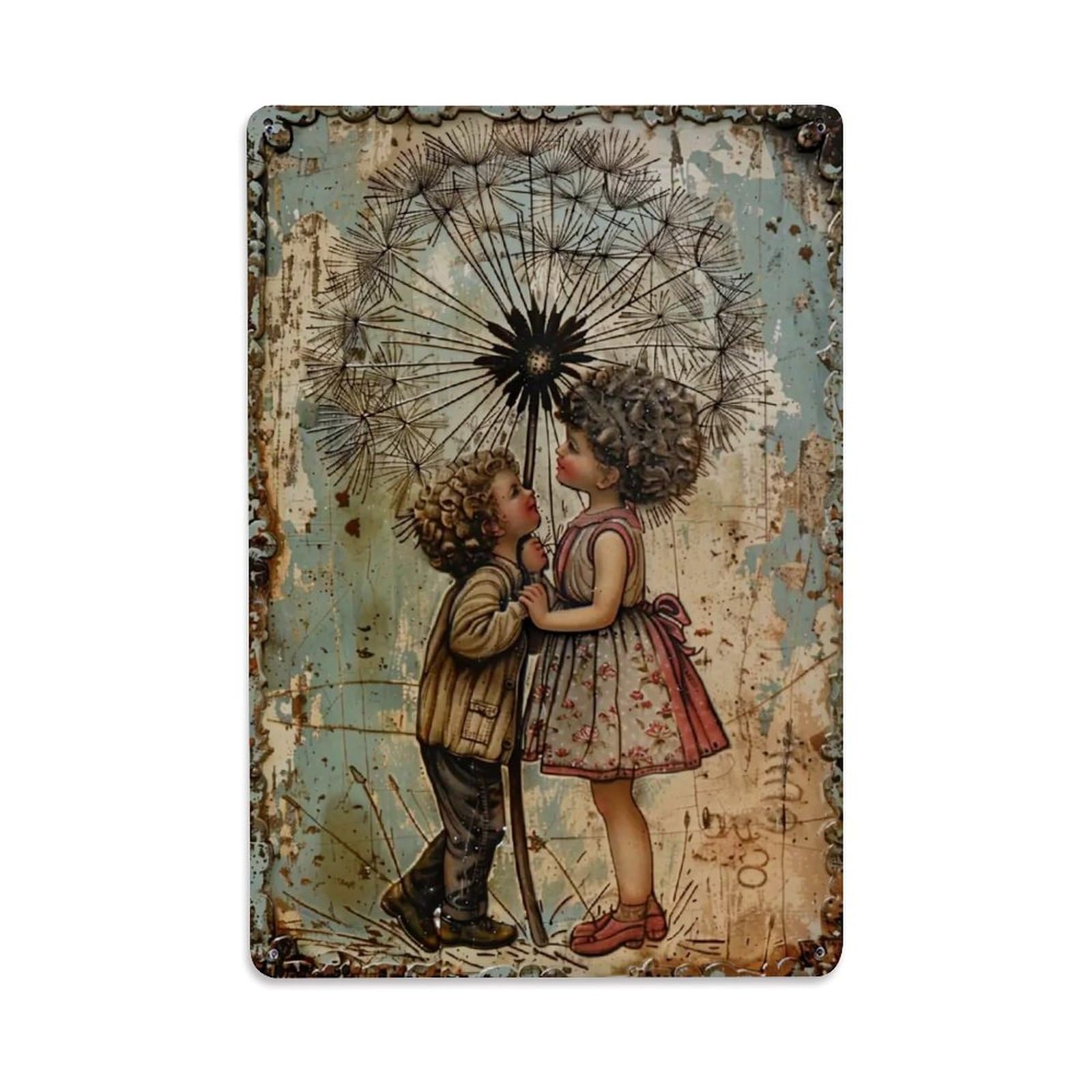Jdfenggu Vintage Dandelion Children Art Print Retro Metal Tin Sign, Decor Art Poster For Bar, Home, Man Cave, Kitchen, Laundry Room Gift 8X12inch