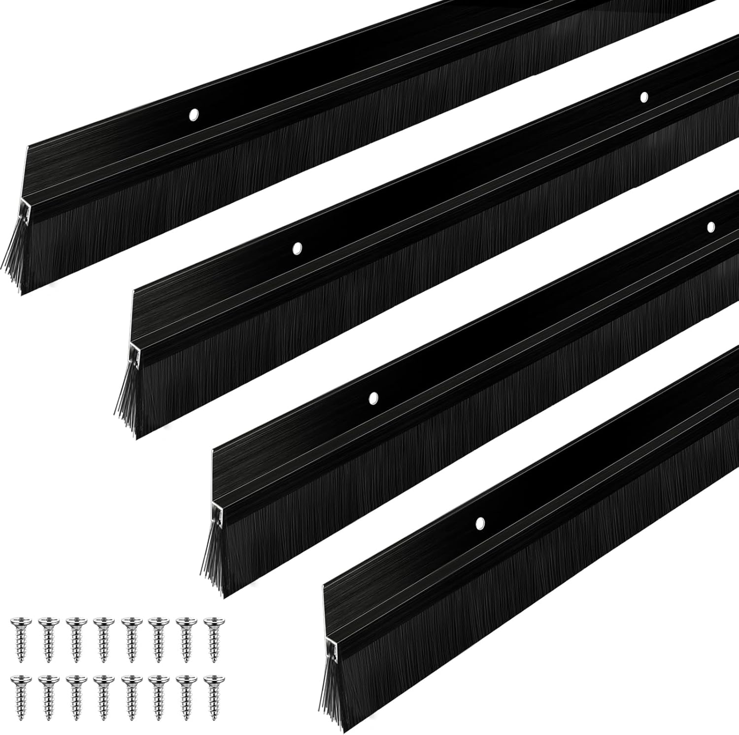 Frienda 2 Set Door Brush Bottom Sweep Brush Weather Stripping Aluminum Door Seal with Screws for Gaps up to 1 Inch, for Home, Commercial Gate, Fill Gaps Dust, Debris (1 x 36 Inch,Black) 1 x 36 Inch Black 2