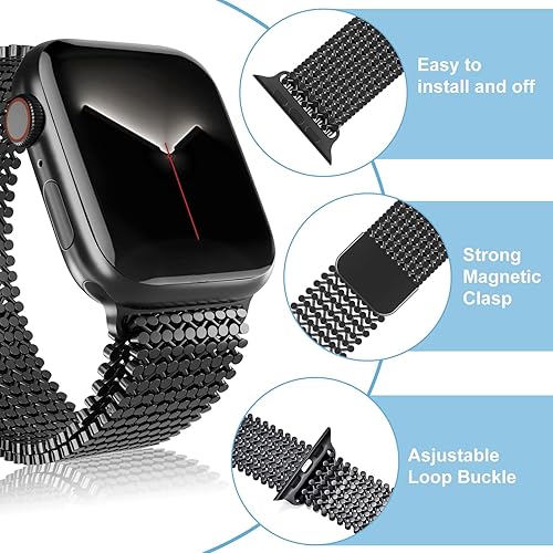 Miniatura 3 de Drevoon Correa delgada compatible con Apple Watch Band 1.496 in 1.575 in 1.614 in 1.654 in 1.732 in 1.772 in 1.929 in, correa de malla de metal