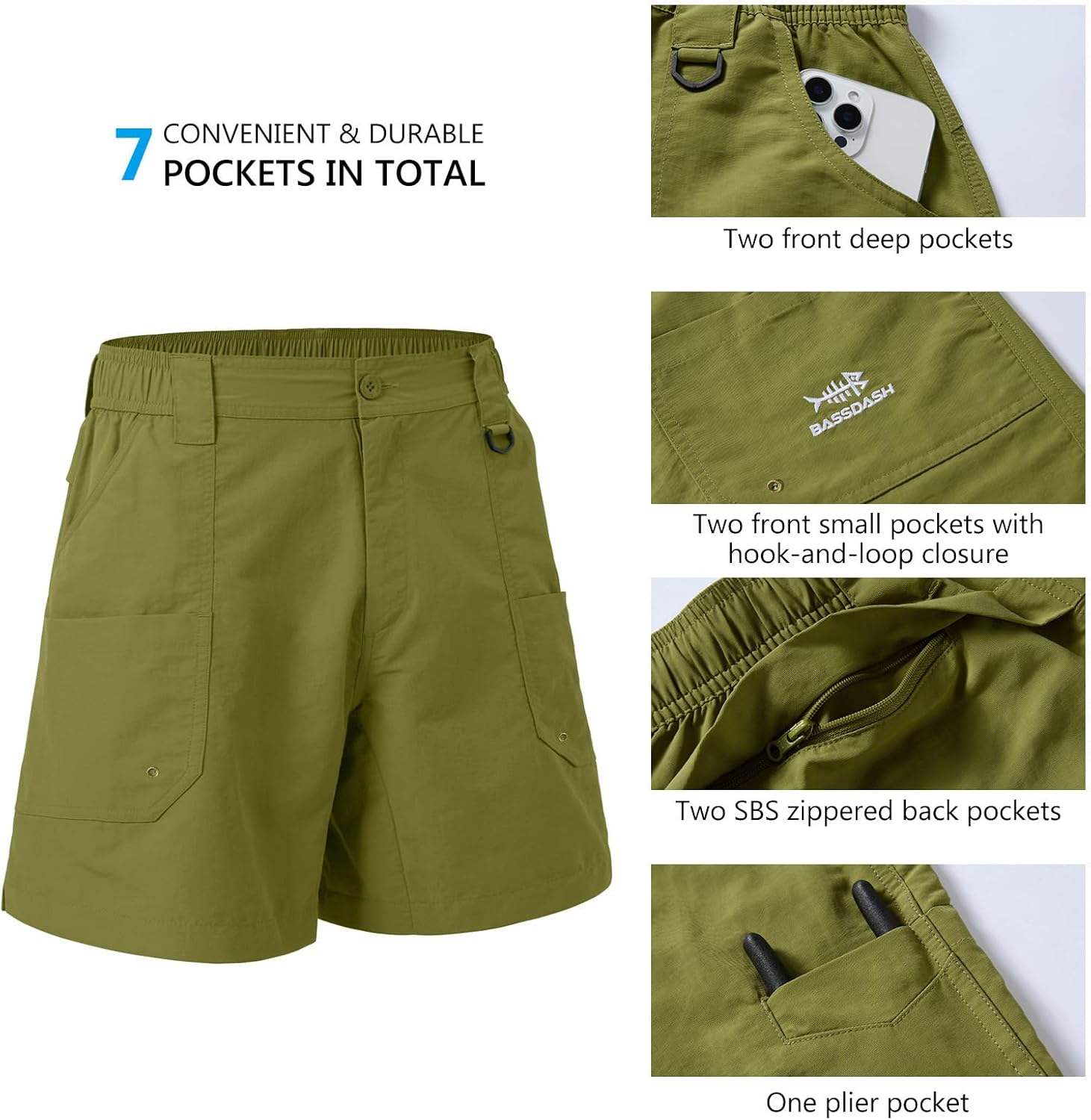 BASSDASH Youth 5" Fishing Shorts UPF 50+ Water Resistant Quick Dry Boys Girls Hiking Cargo Shorts with Pockets FP03Y