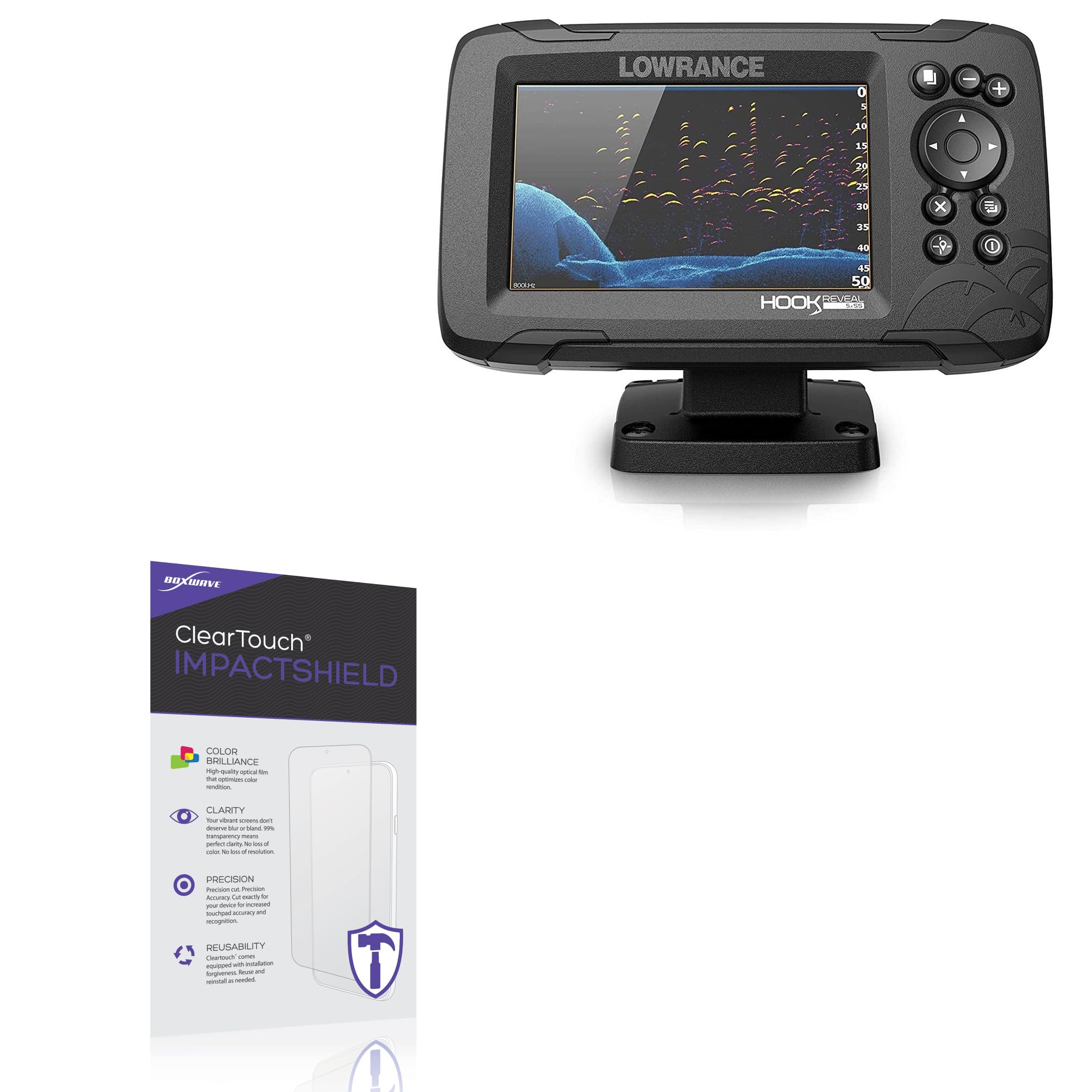 BoxWave Screen Protector Compatible With Lowrance Hook Reveal 5x - ClearTouch ImpactShield (2-Pack), Impenetrable Screen Protector Flexible Film