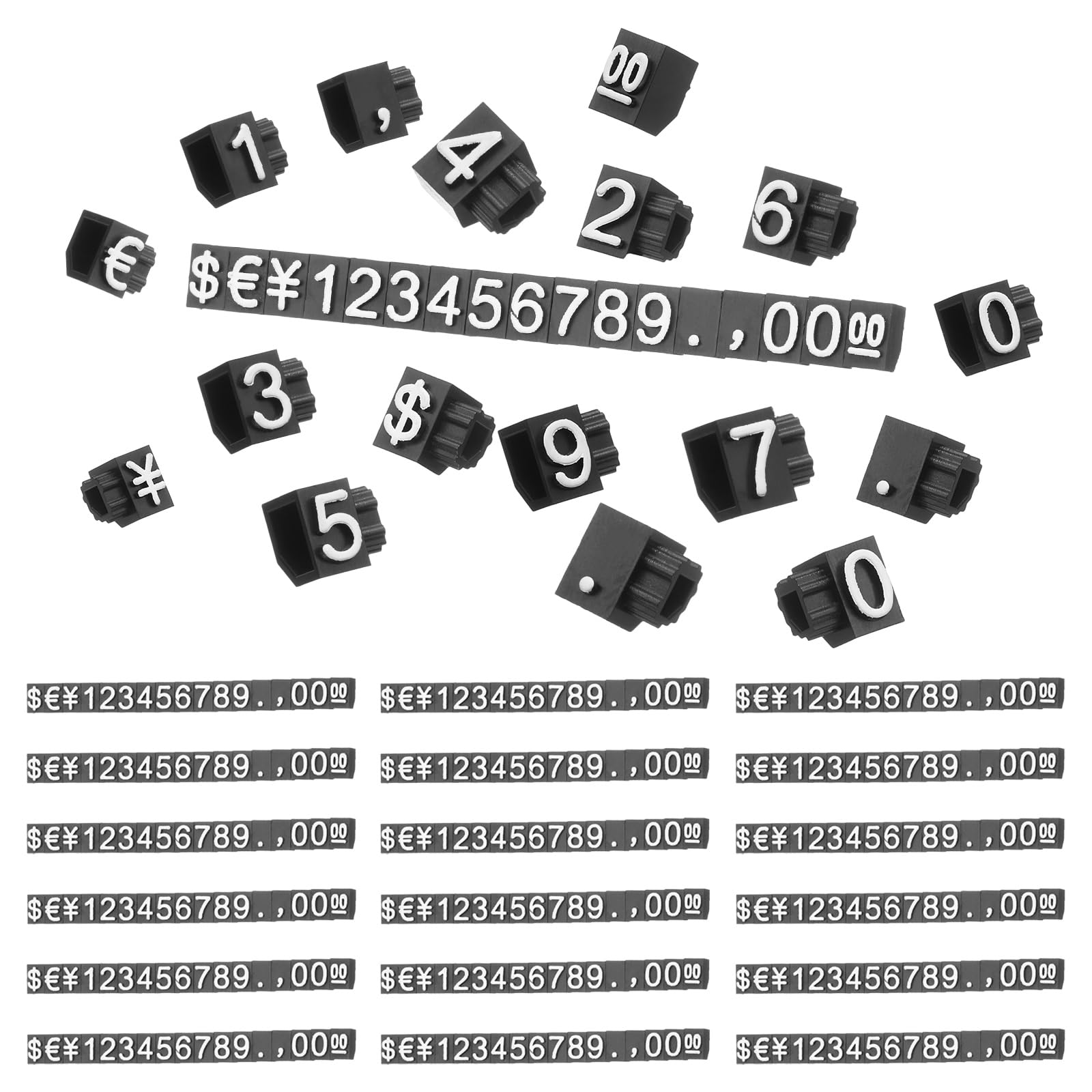 PATIKIL 3" x 0.24" Marking Tags Cube,20 Set Plastic Adjustable Counter Stand Label Number Letter Price Block Kit for Jewelry Supermarkets Bakeries Retail Shop, Black Silver (Medium)