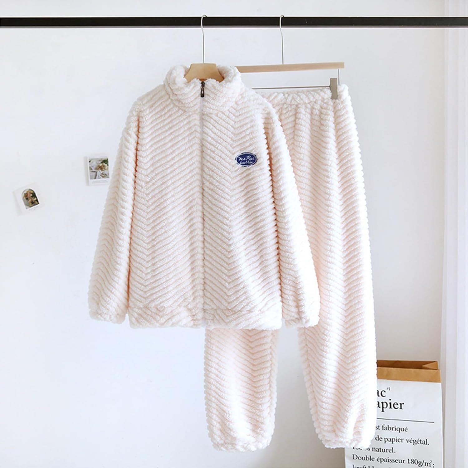 Conjunto de pijama para hombre, de forro polar, 2 piezas, con cremallera, para invierno, franela suave