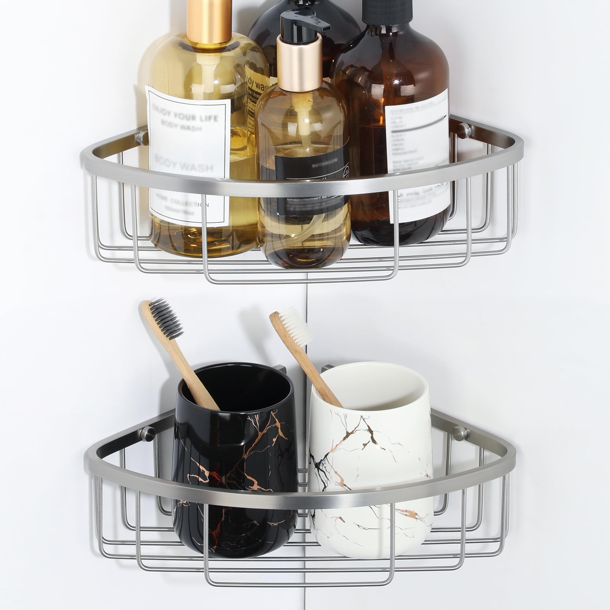 SAYAYO 2 Pack Corner Shower Caddy, Bathroom Corner Shelves Shower Storage Wall Mounted