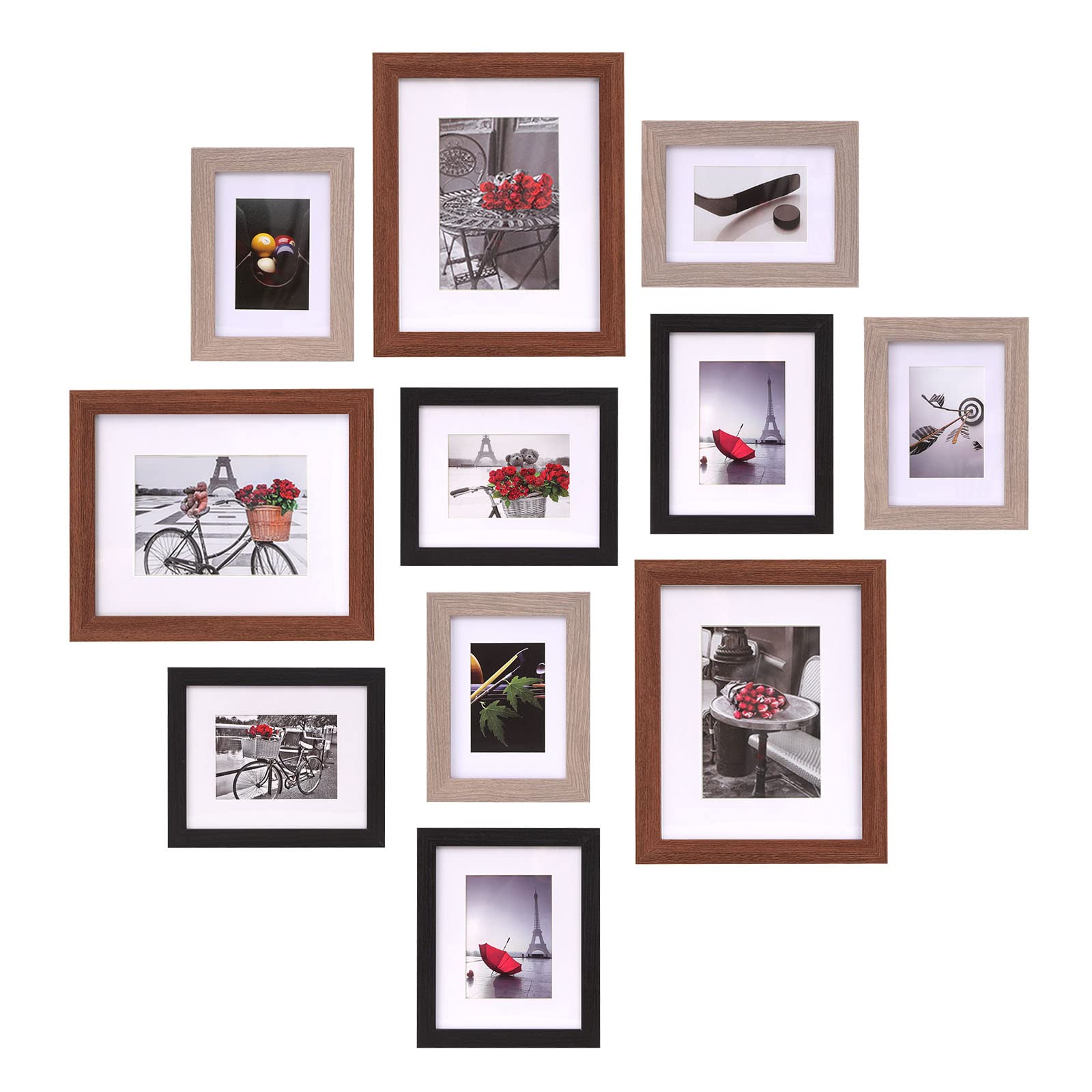 Muzilife 11 pcs Collage Picture Frame 3pcs 8x10, 8pcs 5x7 Display Photograph and Wall D??cor Photo Frames for Gallery Dining Room Bedroom and Living Room (Vintage Style)