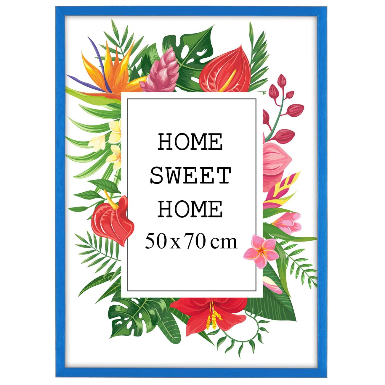 MG Design Marco 50 x 70 cm - color Azul, de madera, con cristal acrílico - para colgar vertical u horizontalmente, sin fondo, para fotos, pósters, puzzles