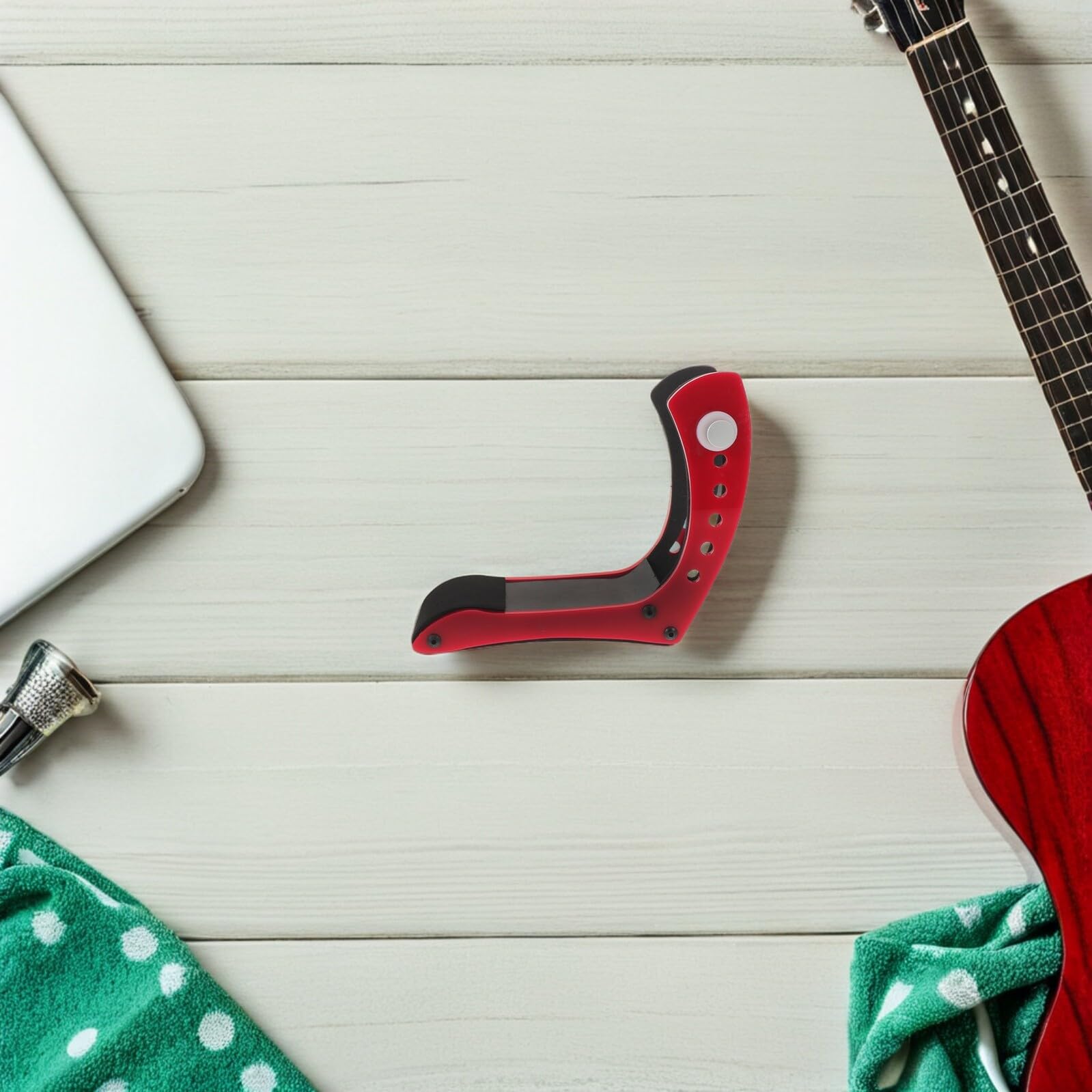 SUPVOX Supporto Regolabile per Gambe Chitarra Elettrica con Imbottitura in Spugna Rossa, Poggia Chitarra Ergonomico per Musicisti Professionisti, Stabile e Portatile per Prove e Concerti