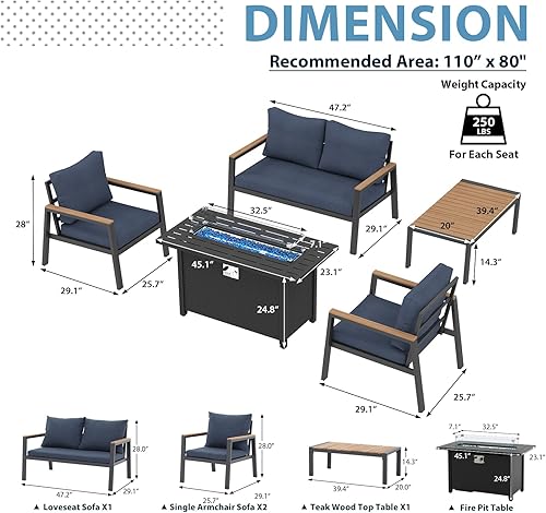 Miniatura 2 de JOIVI Juego de muebles de aluminio para patio al aire libre con mesa para fogatas de 45 pulgadas, juego de conversación de patio de 5 piezas con