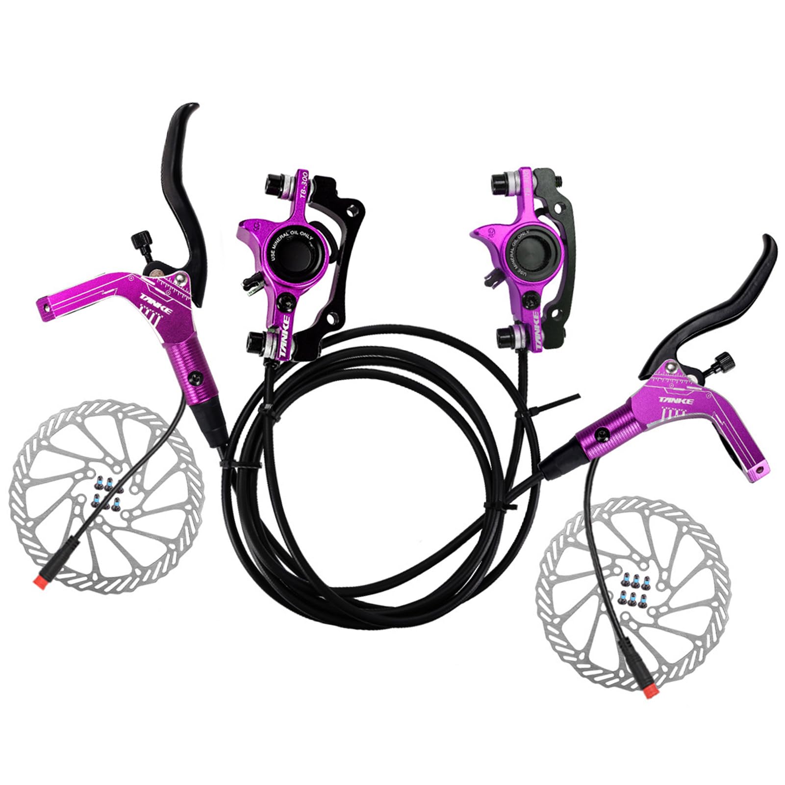Juego de frenos hidráulicos para bicicleta eléctrica, aleación de aluminio de alta resistencia, rotores de 160mm, pinza de freno de disco delantero y trasero, palanca, patinete (Púrpura)