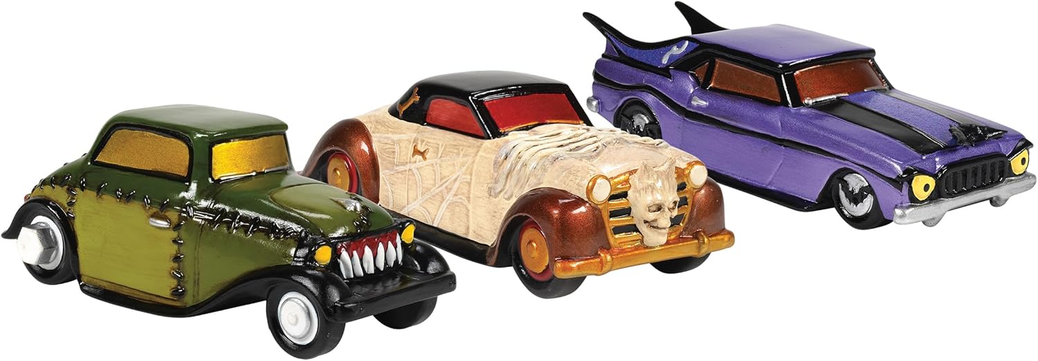 Department 56 Snow Village Halloween Accessories Out About Town Creepy Cars Figurine Set, 1.7 Inch, Multicolor