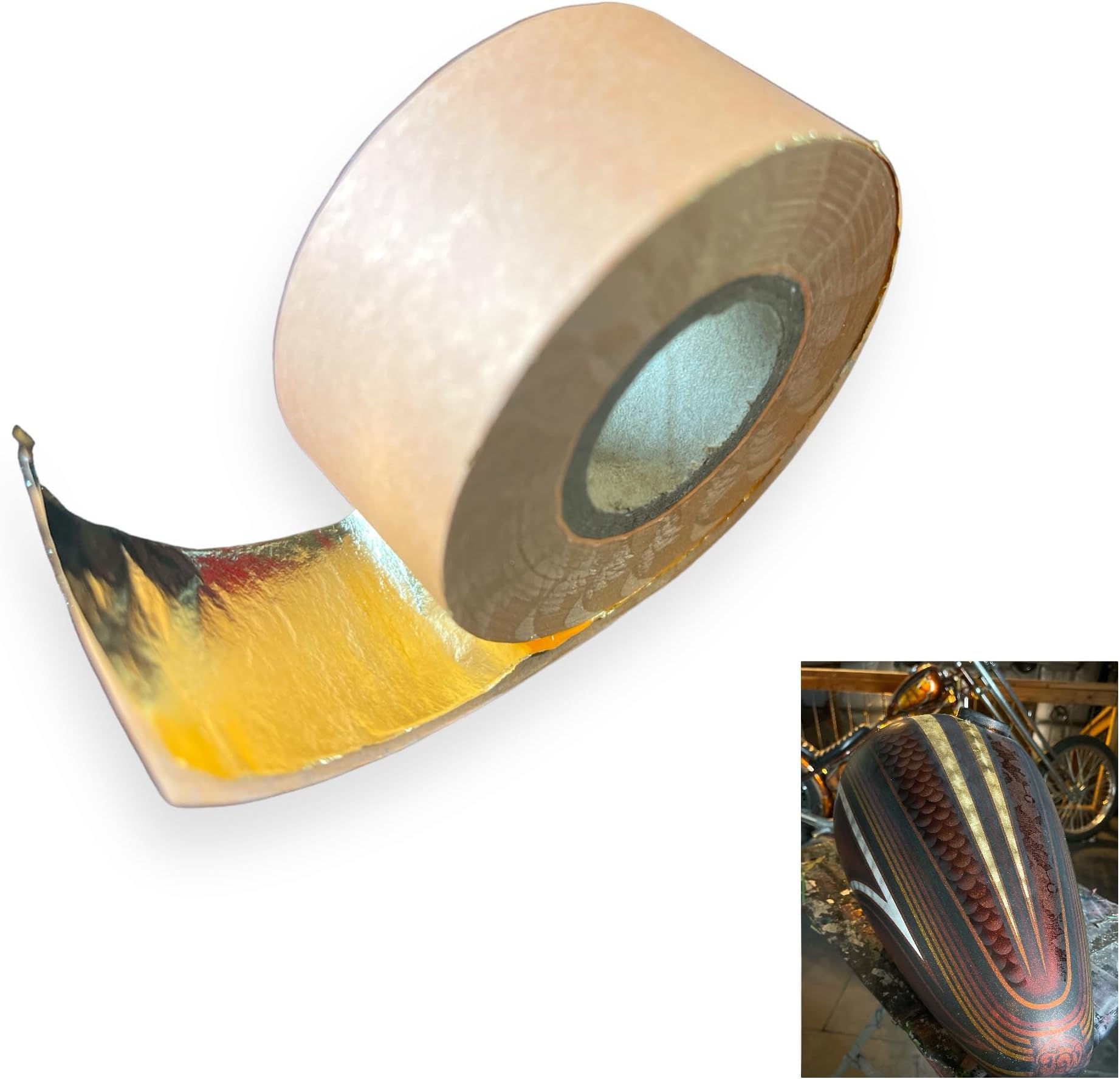 LiME LiNE Spin-able Gold Leaf 1" x160 ft Roll, for Automotive Art, Gilding, Lettering, Engine Turn Spun Leaf