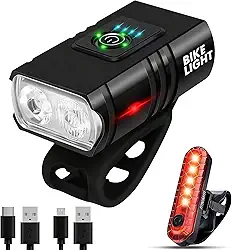 Kit Lanterna Para Bicicleta Recarregável, Kit Farol Bike + Sinalizador para Bicicleta, LED Potente, Resistente à Água, Vários Modos de Luz