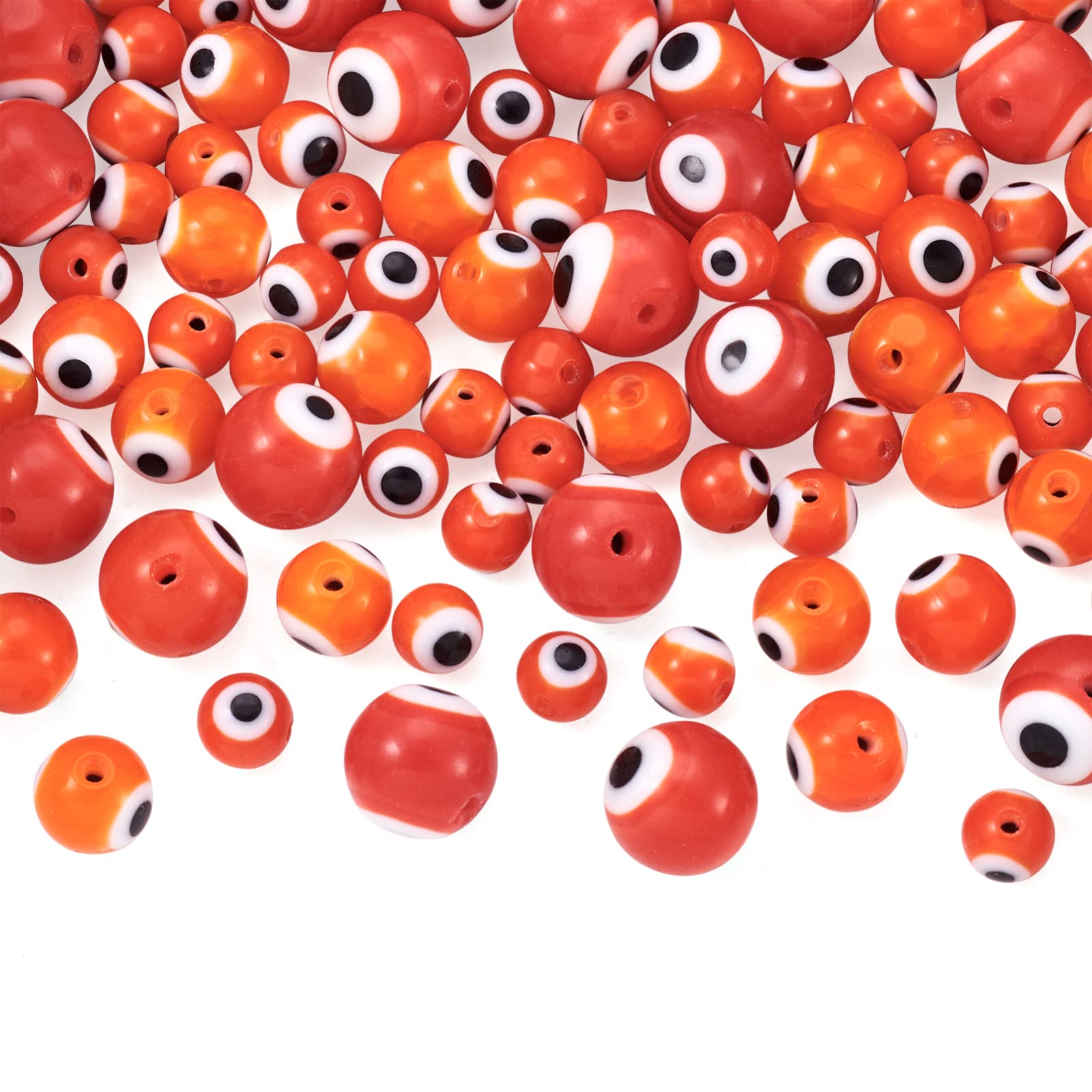 Bestewelry About 150Pcs Lampwork Evil Eye Beads 3 Styles Orange Round Beads Glass Evil Eye Turkish Evil Eyeball Beads Strands for Jewellery Making