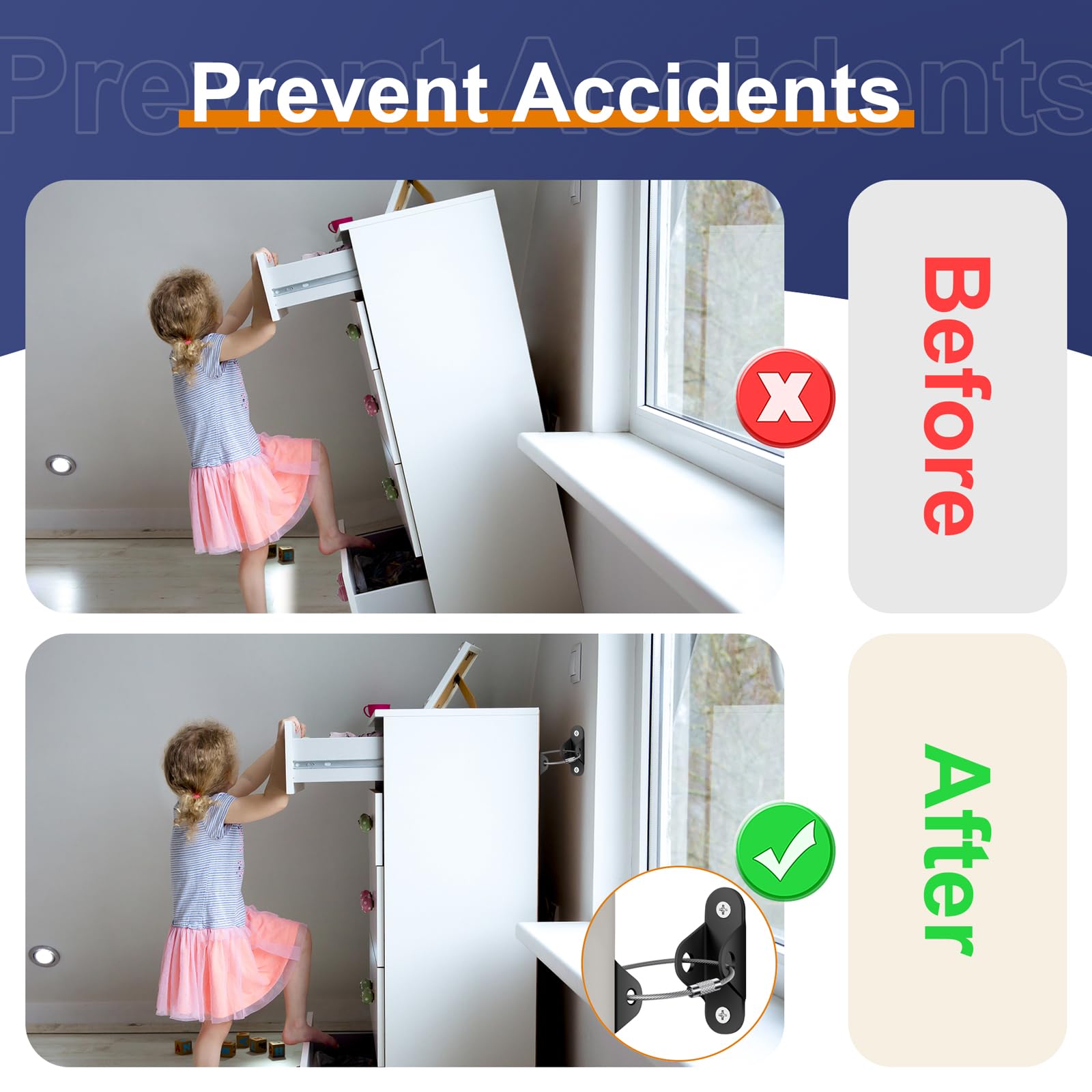 Furniture Straps, Baby Proofing Furniture Wall Anchor, Anti Tip Wall Anchor Secure Cabinet - Image 2
