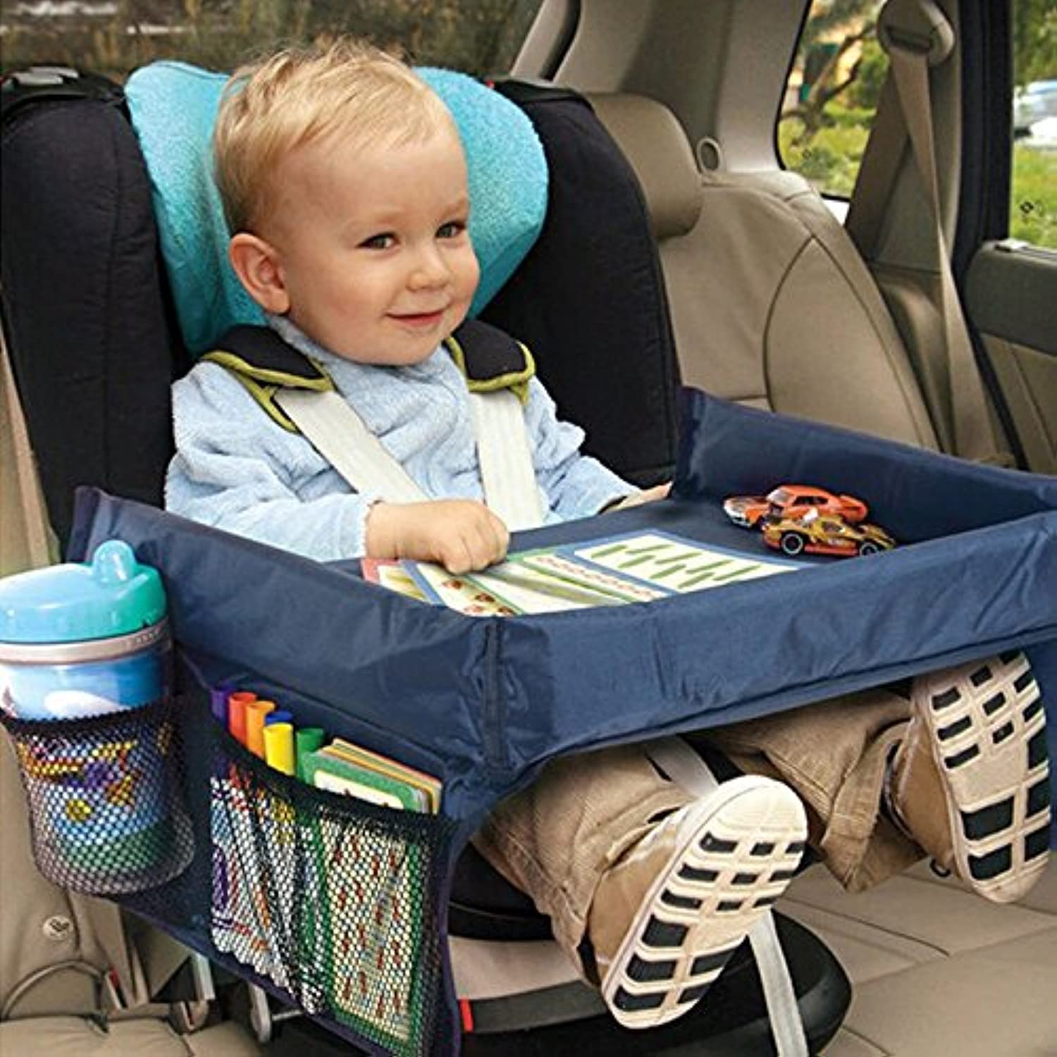 Sanbo Waterproof Car Seat Organizer Baby Tray Stroller Kids Toy Food Water Holder Desk Children Portable Table For Car Child Table Storage (blue)