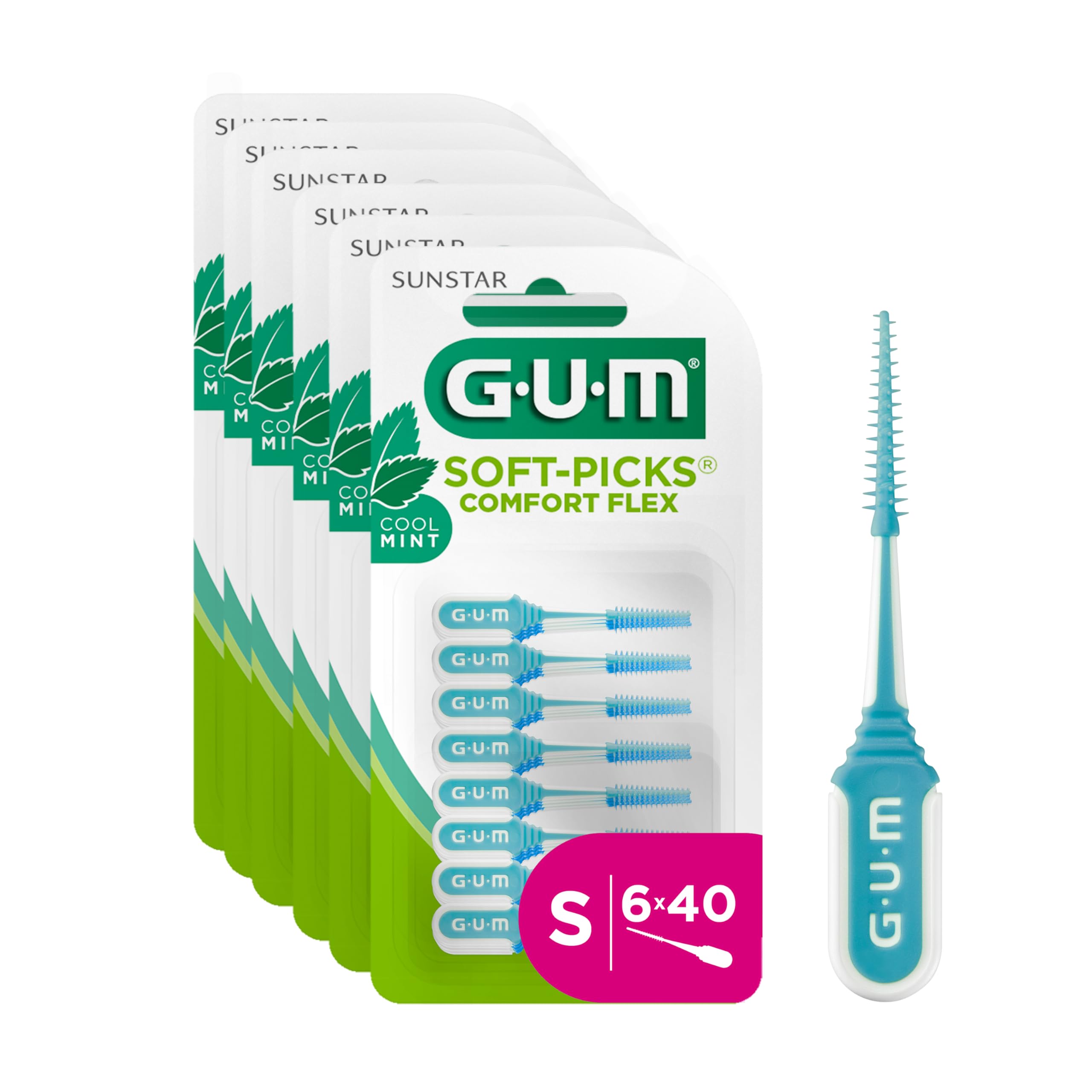 GUM SOFT-PICKS MINTY Interdentalreiniger | Erfrischender Minzgeschmack | Zahnreinigung und Zahnbelagentfernung | Größe S | 6 x 40 Stück