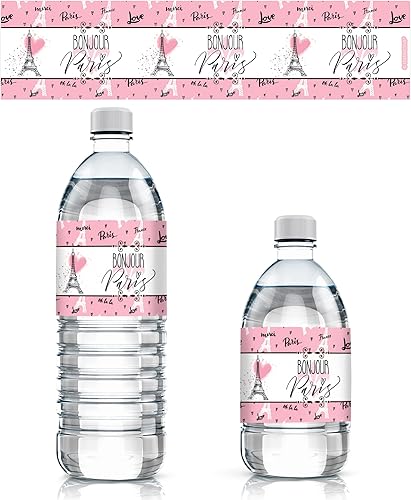 Etiquetas para botellas de agua Paris Party - 24 pegatinas