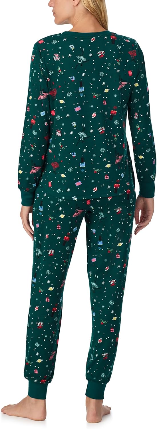 kate spade new york Women's 2-Piece Long Sleeve Crew Neck Top & Jogger Pants Pajama Lounge Set, Velour, Drawstring Waist - Image 3