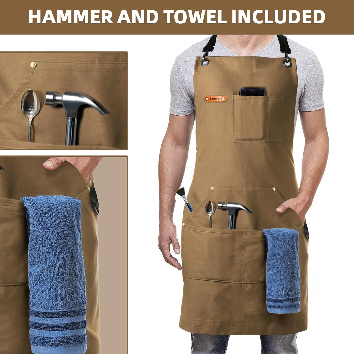 Professional Work Chef Apron for Men Women, Duty Water-Resistant Cotton Canvas, Durable Adjustable, Cooking BBQ - Image 2