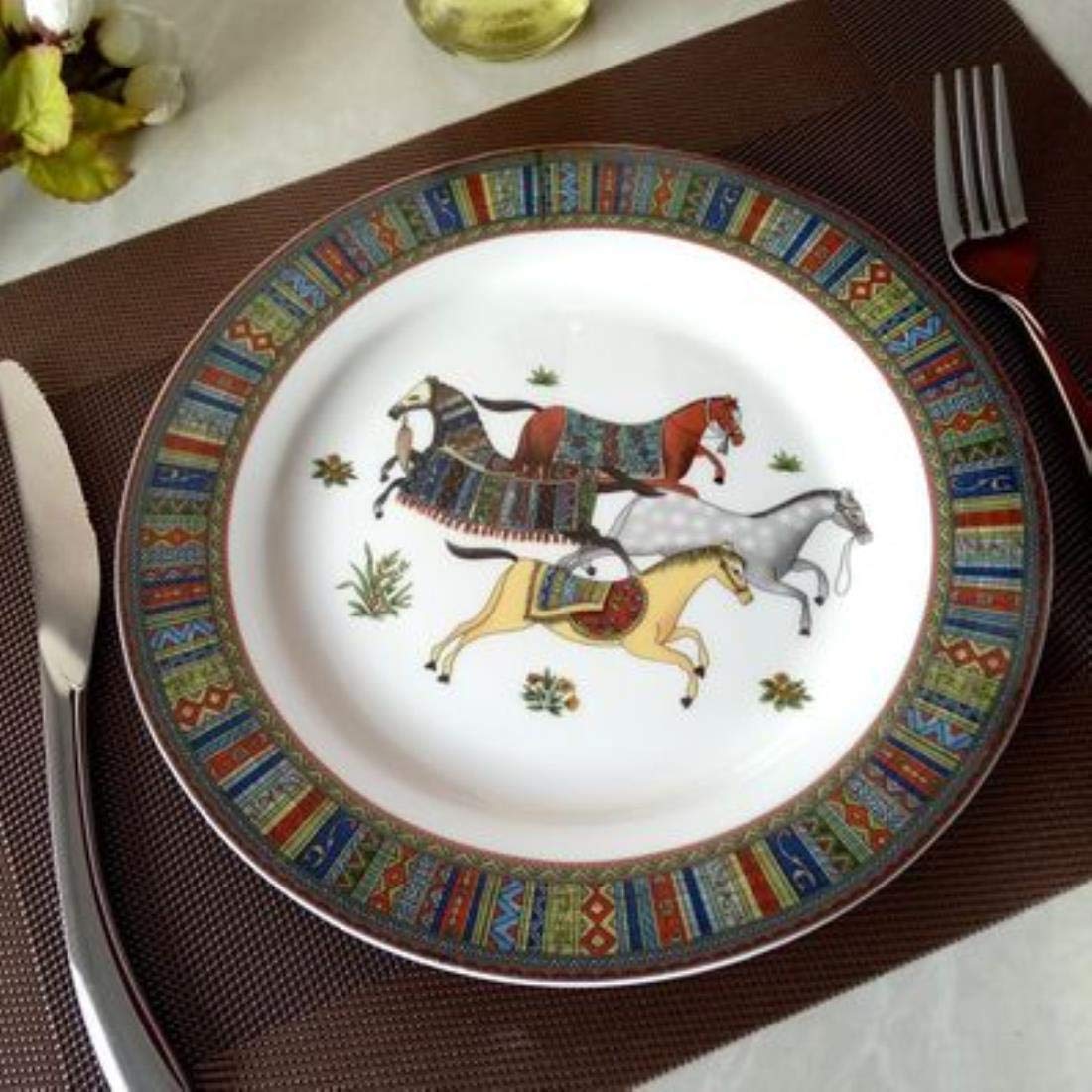 Horse Ceramic Dinner Set Porcelain Gold Inlay Dessert Plate Steak Salad Snack Cake Plates Tableware, 10 inch plate Plates