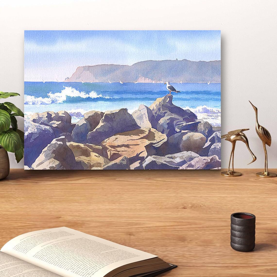 GADGETS WRAP Canvas Gallery Wrap Framed for Home Office Studio Living Room Decoration (14x11inch) - Seagull And Point Loma