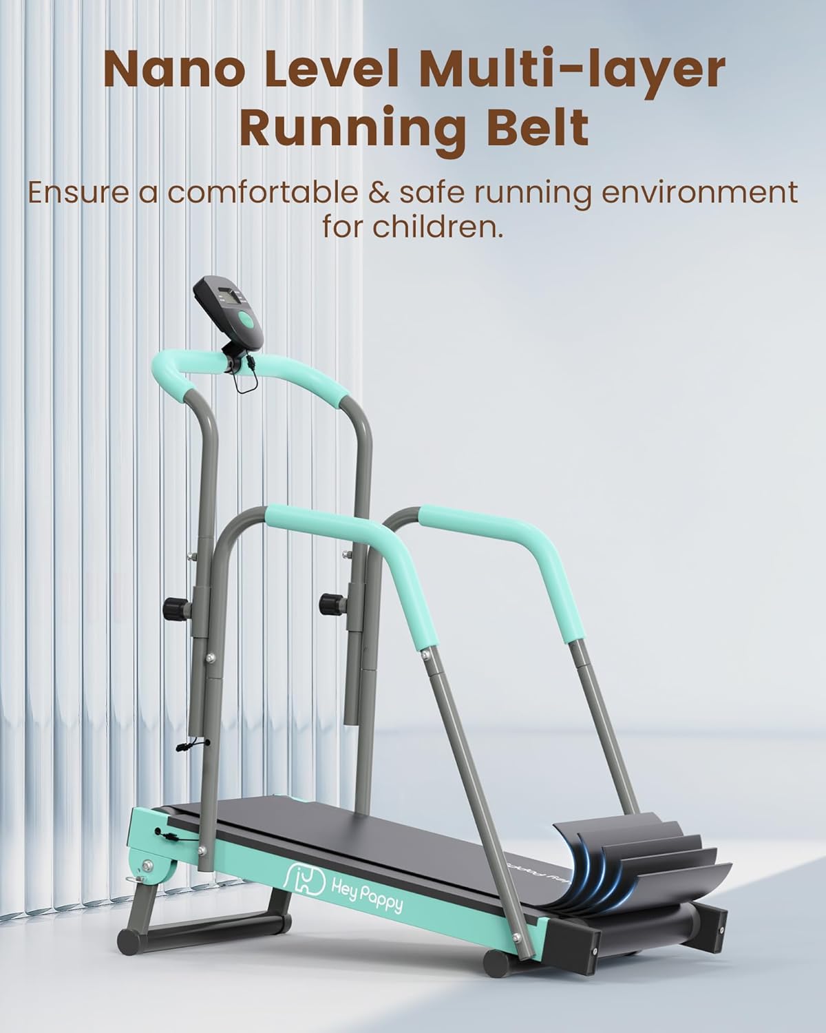 Kids Treadmill, Manual Toddler Treadmills Workout Equipment with Handle Bar Up to 165Lbs Capacity, Upgraded Treadmill for Kids with 2 Adjustable Incline Mode & 4 Level Upright Height