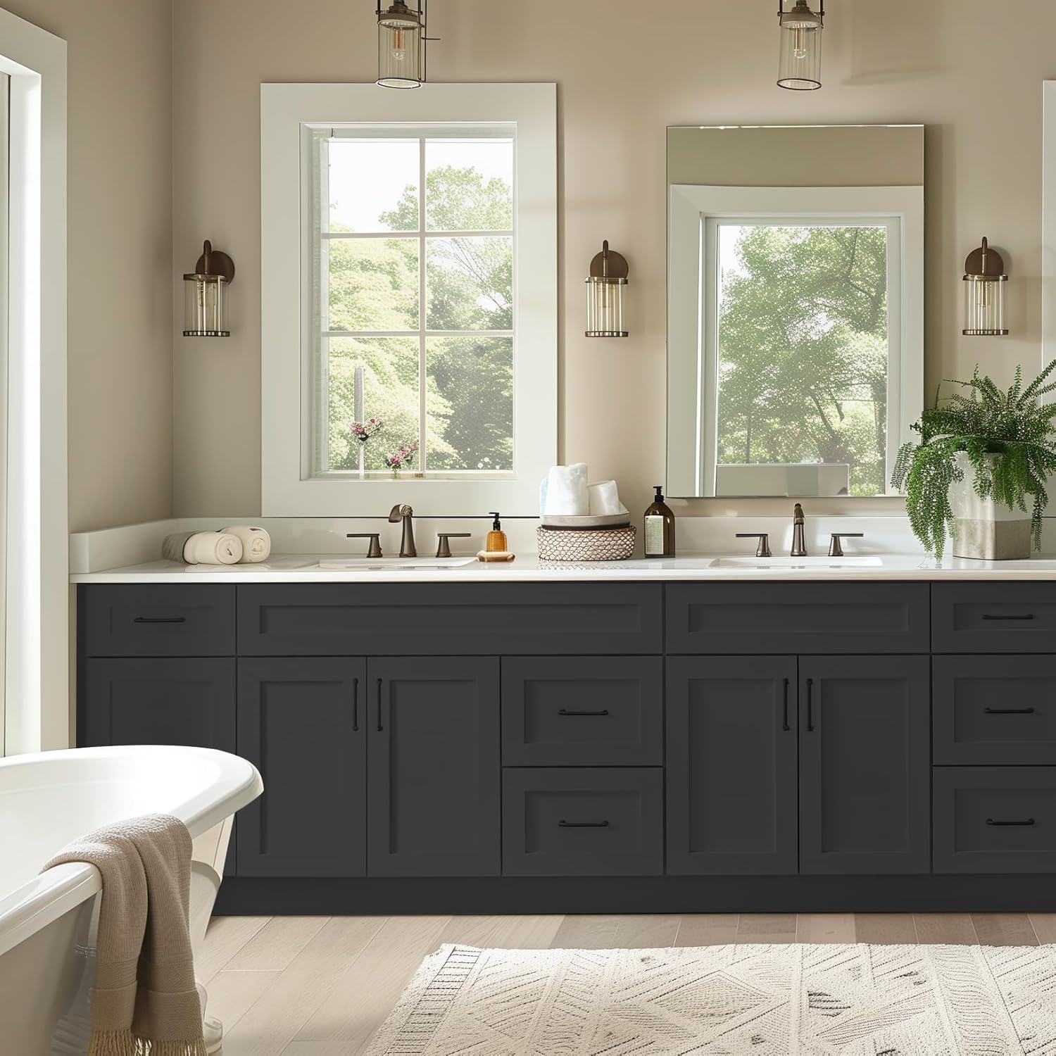 Solid Wood Bathroom Vanity Sink Base Cabinet with 2 Right Drawers & Soft Close Doors – Shaker Style RTA Storage Cabinet for Bathroom Renovation (Charcoal Black, 42" W x 21" D x 34.5" H)