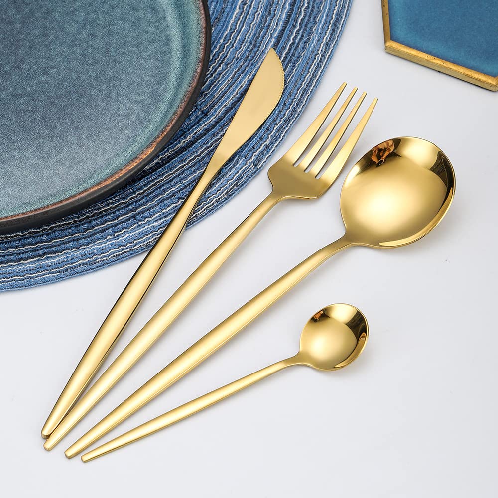 Trifecta 24-Piece Silverware Set, Stainless Steel Flatware Set for 6, Fork Spoon Knife Set, Home Dinnerware Tableware Set for 6, Cutlery Set, Include Knives/Forks/Spoons (Gold) — Amazon image 3