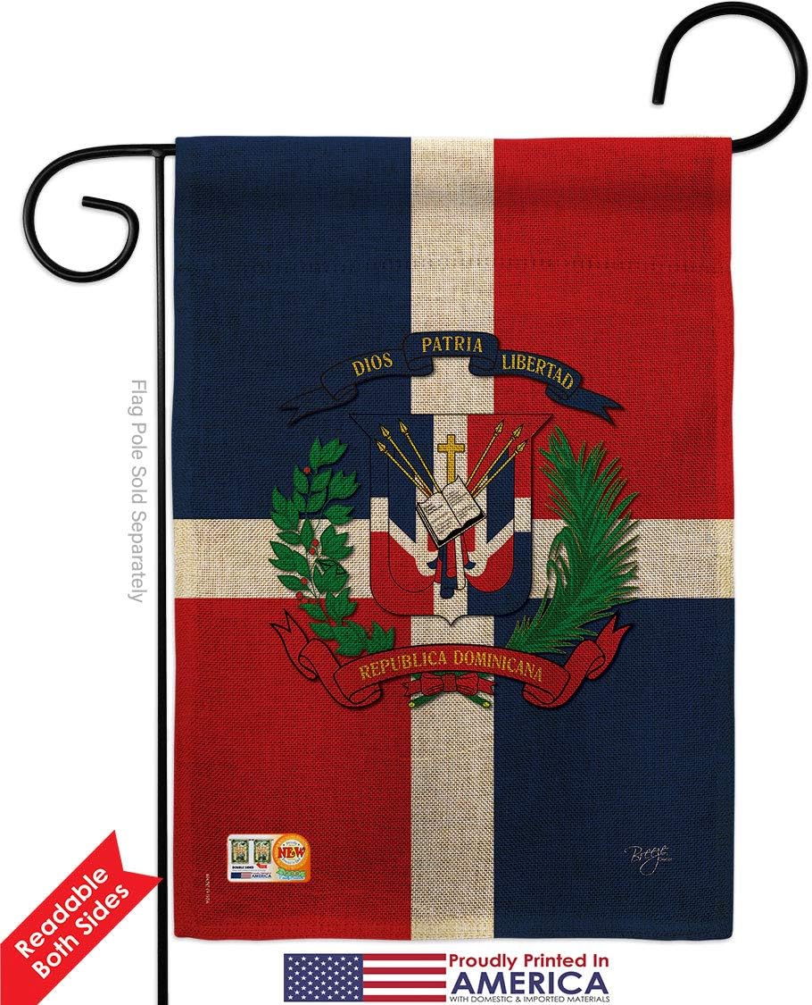 Dominican Republic Burlap Garden Flag Set Wall Holder Regional Nationality Nation International World Country Particular Area Small Decorative Gift Yard House Banner Double-Sided Made In USA 13 X 18.5
