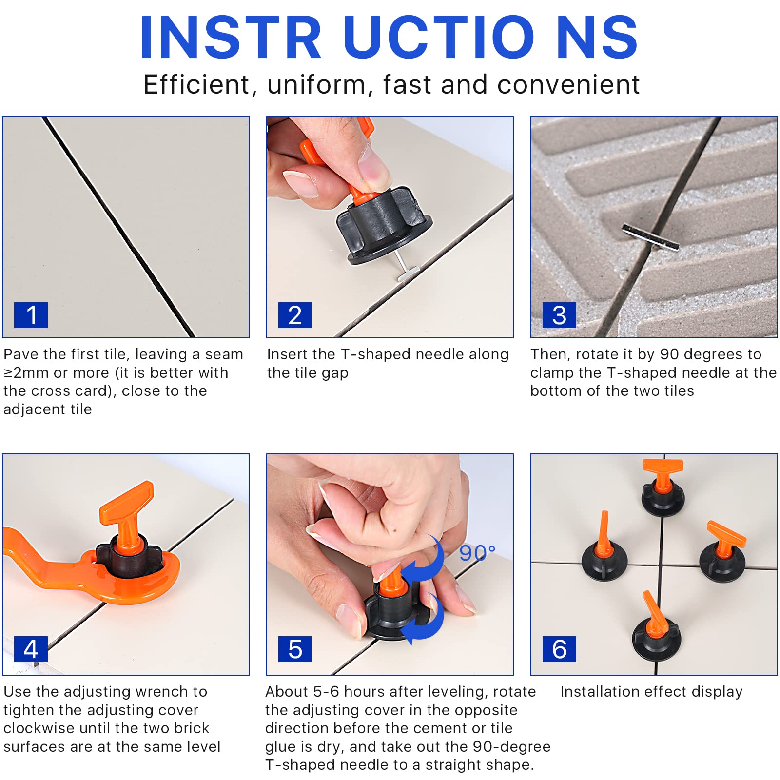 500 Stück Fliesen-Nivellier-Abstandshalter und 2000 Stück 2 mm Fliesen-Nivelliersystem 1/16 Kit mit 10 Spezialschlüssel und 50 Stahlstiften, Fliesen-Montagewerkzeug-Set für Bauwände und Böden (500)