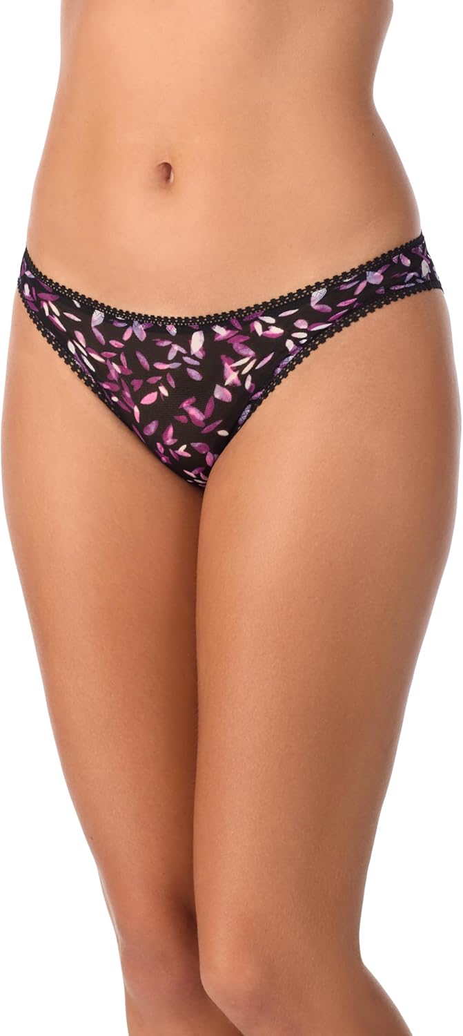 OnGossamer Women's Intimate Apparel Mesh Low-Rise Bikini Panty, Black/Purple/Floral Print, Large - Image 3