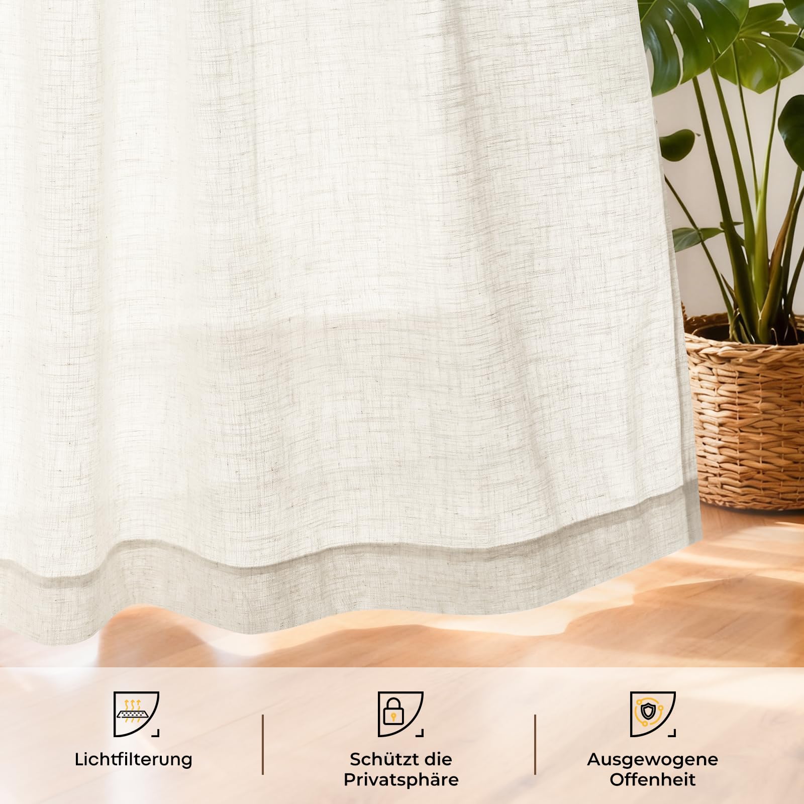 INOVADAY Gardinen mit Kräuselband Wohnzimmer 2er Set 260x140cm, Natur | Vorhang Halbtransparent Leinenoptik, Gardinen für Schienensystem Schlafzimmer, Vorhänge für Kräuselband, Lichtfilterung