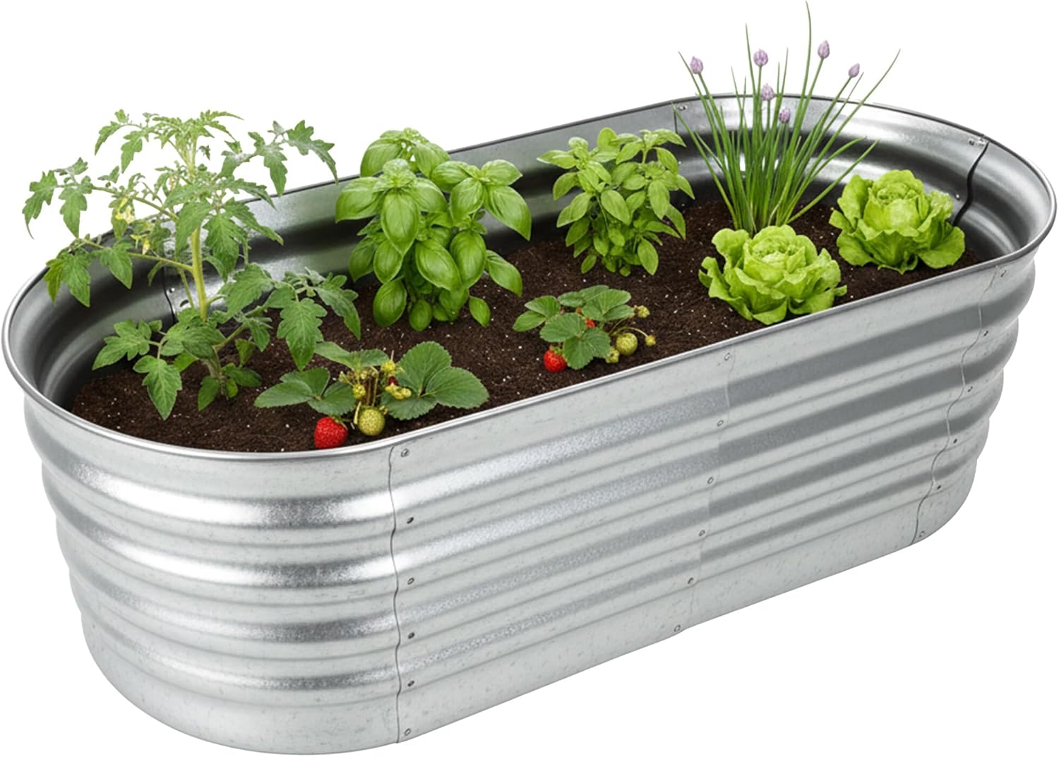 Relaxdays Raised Bed Galvanised Metal Flowers, Plants & Vegetables, H45 x W150 x D60 cm, Oval Plant Bed, Light Grey