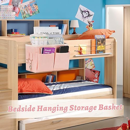 Miniatura 5 de Almacenamiento colgante de mesita de noche con soporte para botella de agua para litera, cama de hospital, habitaciones (rosa)