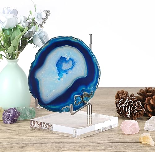 Miniatura 2 de Hipiwe Caballete de exhibición de metal ajustable con base acrílica, soporte para caballete de exhibición para geodas de coral fósil, cristales de