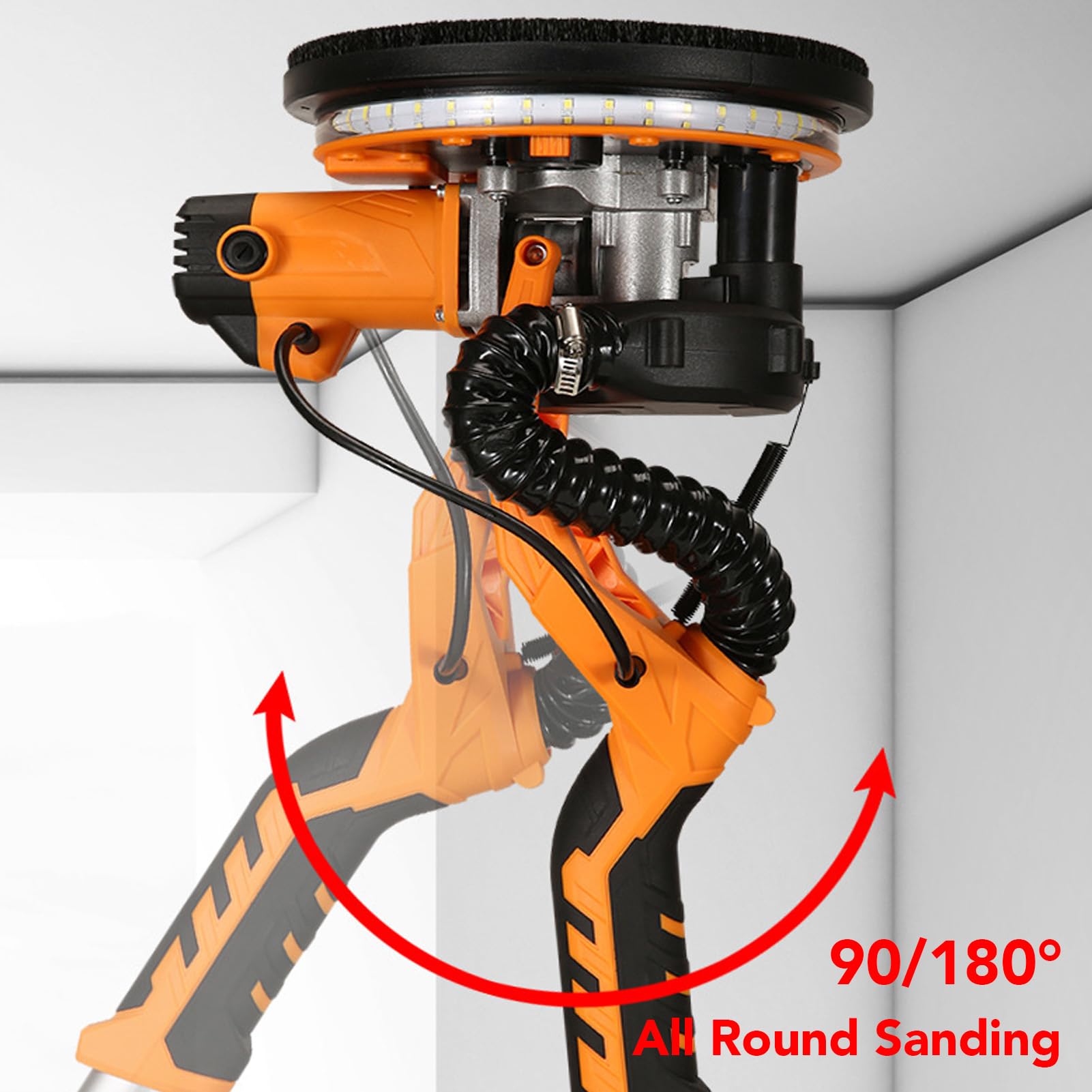 9-Zoll Trockenbauschleifer mit LED-Licht, Wandschleifer Schleifgiraffe Deckenschleifer Teleskop Langhalsschleifer mit Automatischer Staubabsaugung 15 Schleifpapier und Rucksack