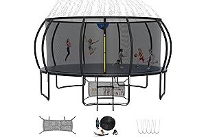 12-16FT Trampoline for Kids/Adults with Enclosure Net, Ladder and Curved Poles: Best Trampoline Sprinkler