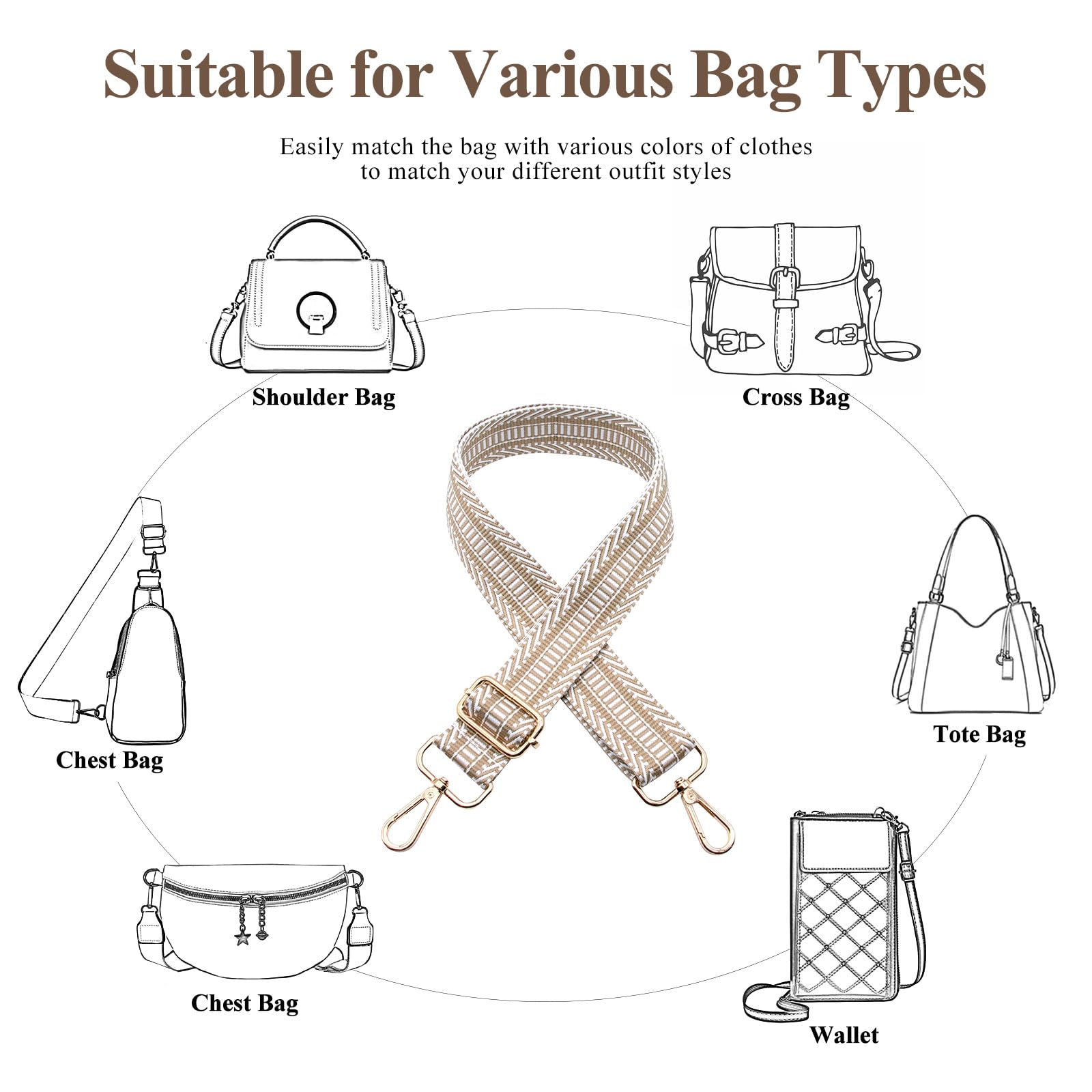 Cinghia Regolabile Per Borsa | Tracolla Larga 3.8cm Donna - Stile Chitarra - Foto 8