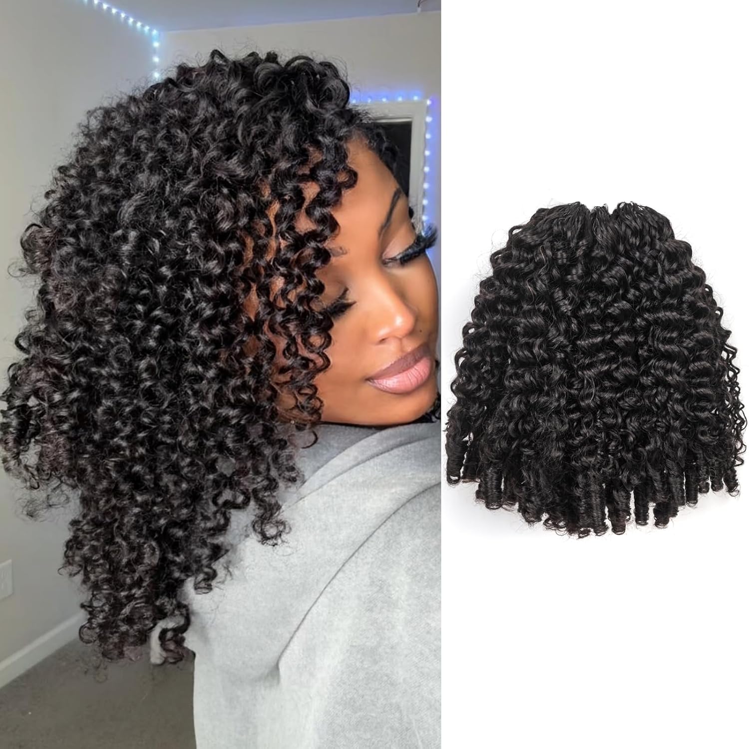 ToyoTress Burmese Curly Crochet Human Hair - 10 Inch 250G Feather Crochet Human Hair Miracle Knots For Black Women Natural Color Invisible Knotless Braiding Hair (10 Inch, 1B-250G)