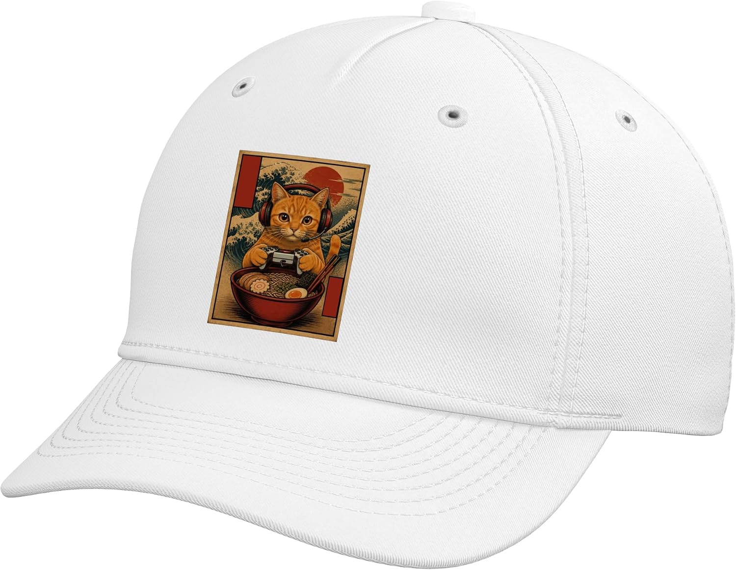 Cat Gamer Retro Japanese Style Cute Ramen Gaming Orange Cat Adjustable Baseball Hat