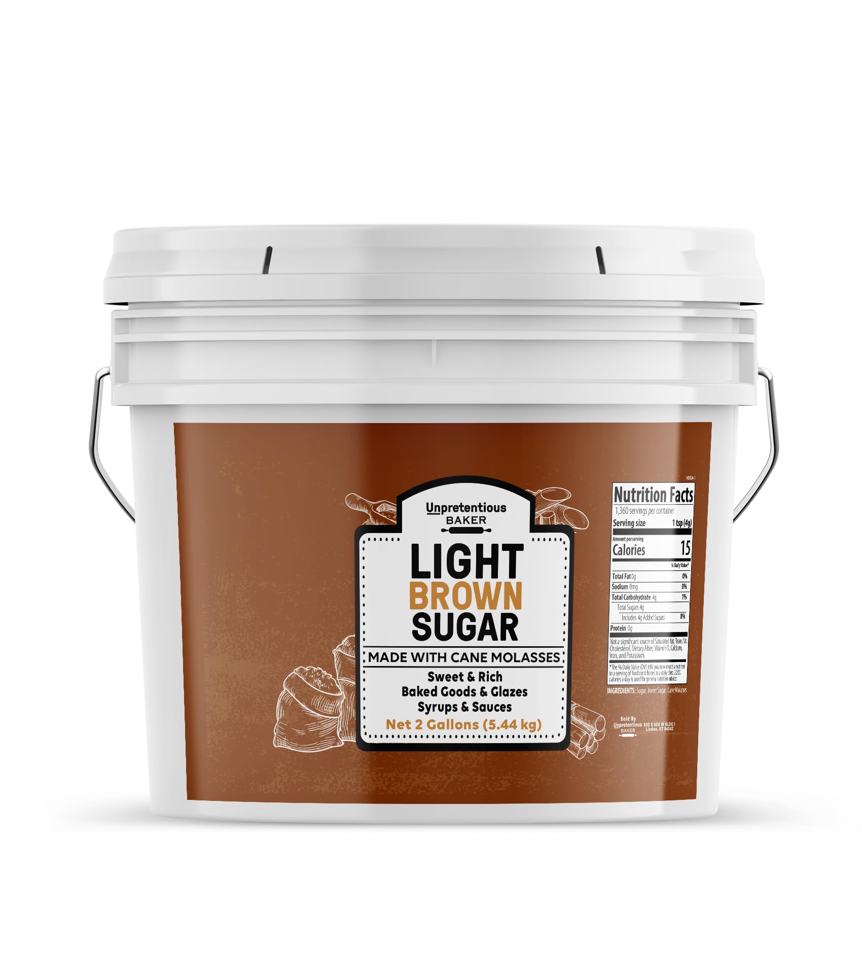 Unpretentious Light Brown Sugar, 2 Gallon Bucket, Made With Cane Molasses, Perfect For Desserts, Meat & Fruit
