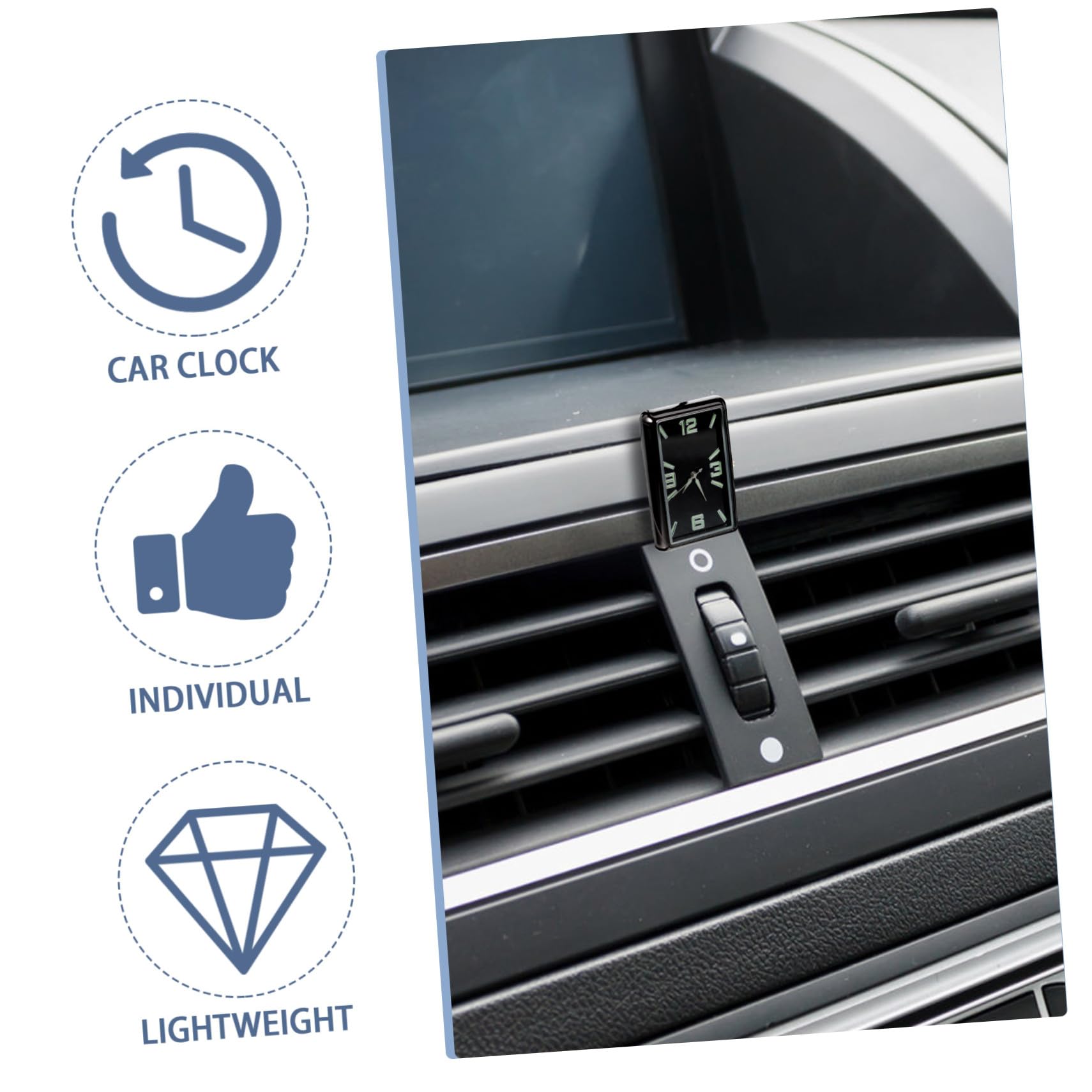 Reloj Analógico Cuadrado para Coche, Salpicadero, Negro