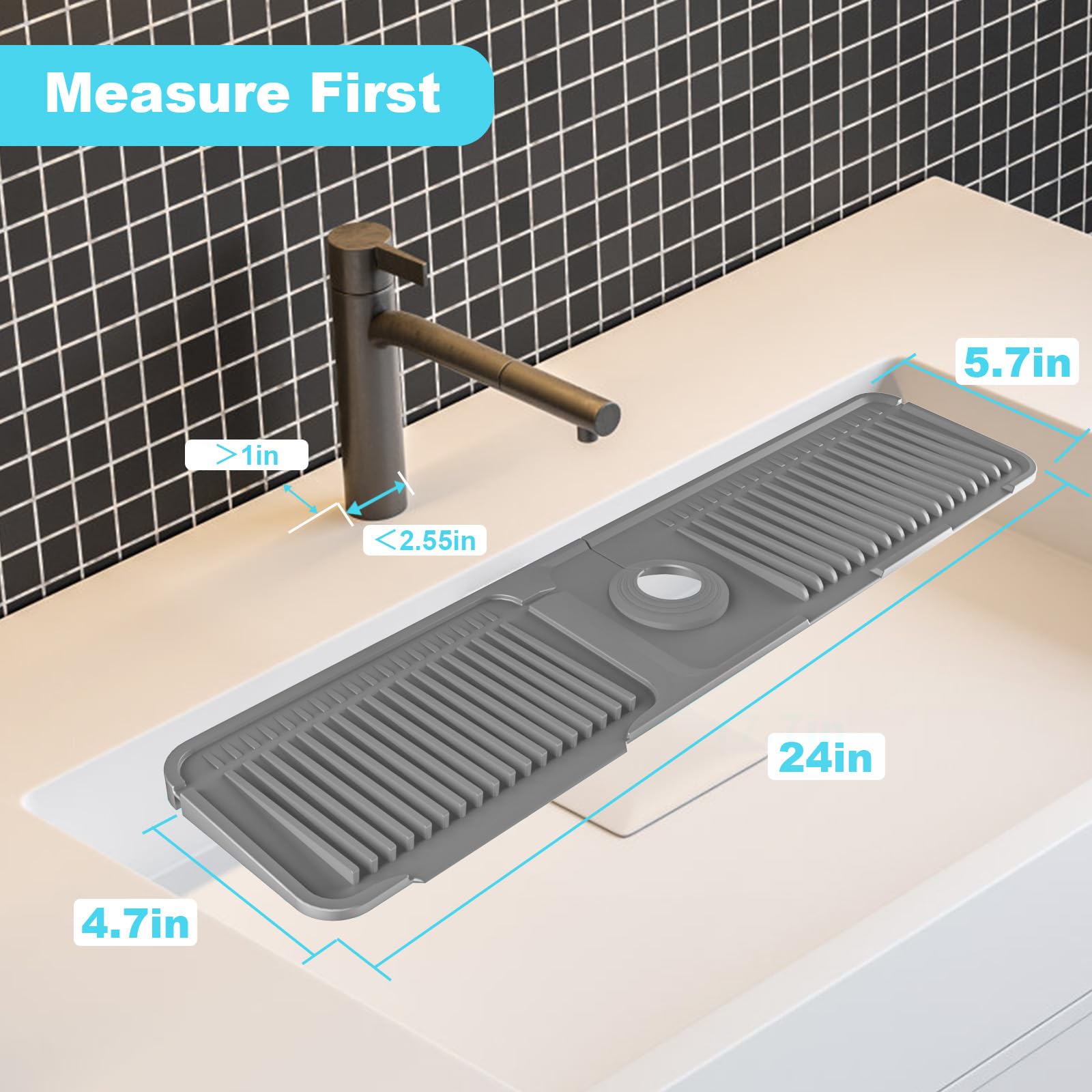 Protection évier Bambou 2 Tapis Anti-éclaboussures Pour évier - Microfibre Absorbante - 46x10 Cm - Gris - Cuisine & Salle De Bain Protection éclaboussure Evier