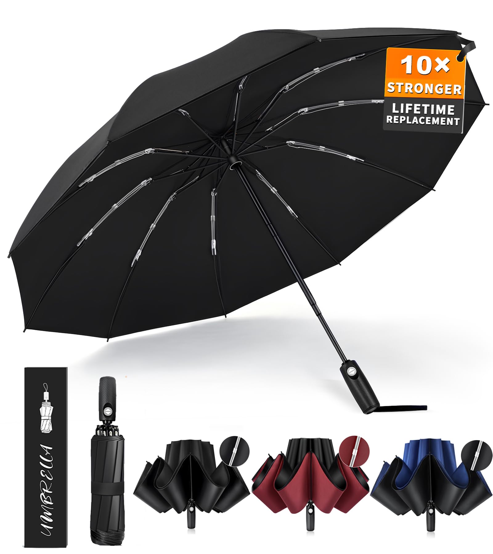 BachdomcInverted Umbrella, Strongest Windproof Umbrellas for Rain & Sun - Auto Open & Close, Portable & Compact Travel Umbrella for Women Men, Reinforced Fiberglass Ribs & UV Resistant Vinyl Coating