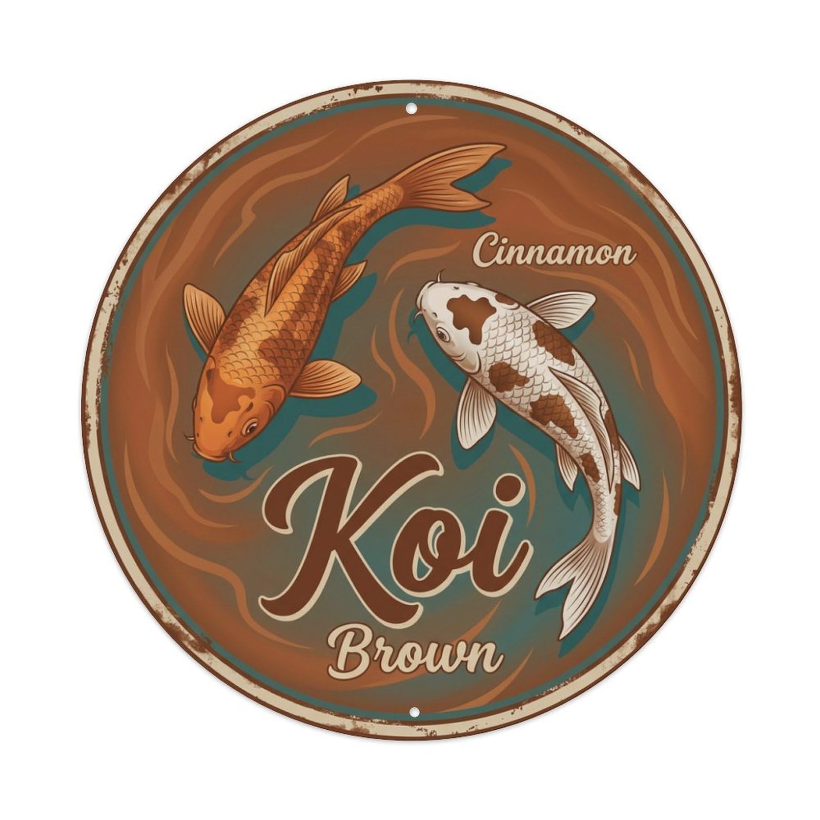 Koi Fish Cinnamon Brown Waters Spice Warm Earthy Cozy Metal Tin Sign