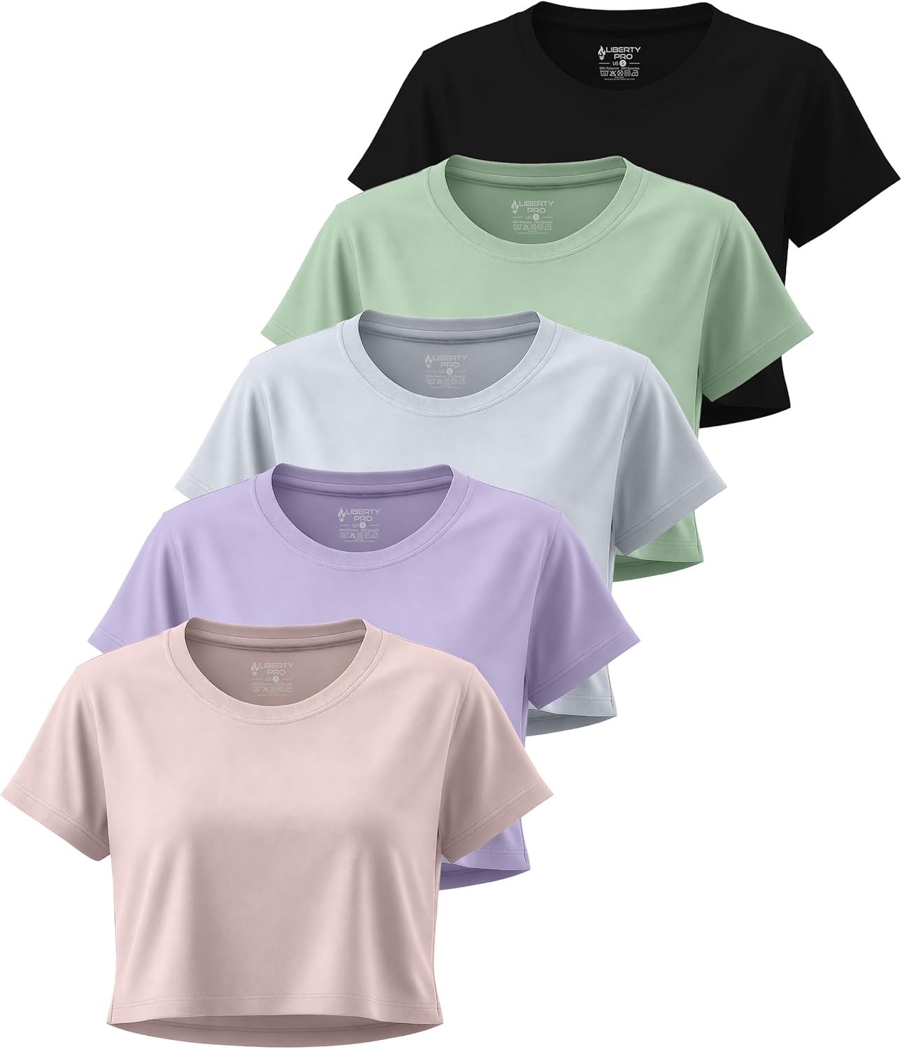 5 Pack Women’s Loose Fit Crop Tops- Dry Fit Athletic Short Sleeve Workout T-Shirts Yoga Running Gym Casual Tees