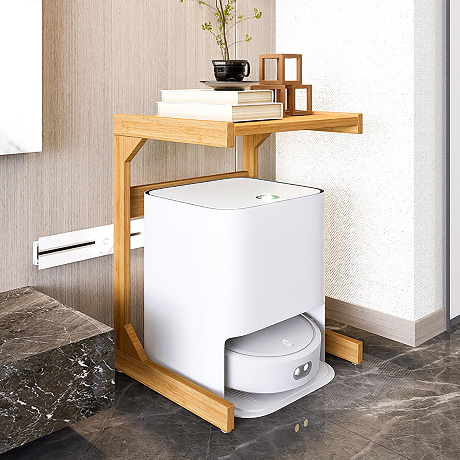 Table d'appoint mobile pour salon et bureau | Meuble robot aspirateur marron