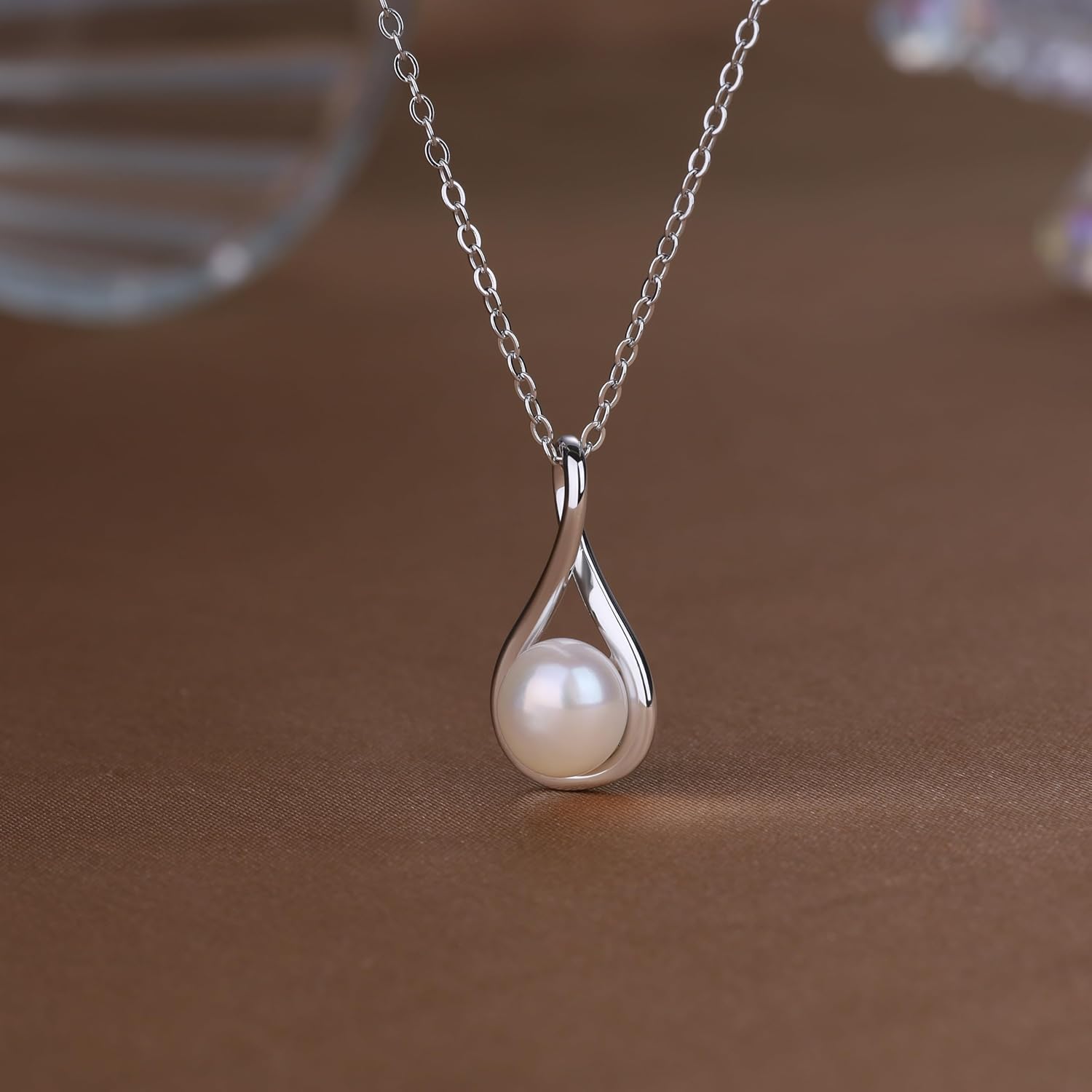 GAVU Teardrop Pendant Sterling Silver Infinity Necklace, Freshwater Pearl Drop Necklace for Women - Image 4